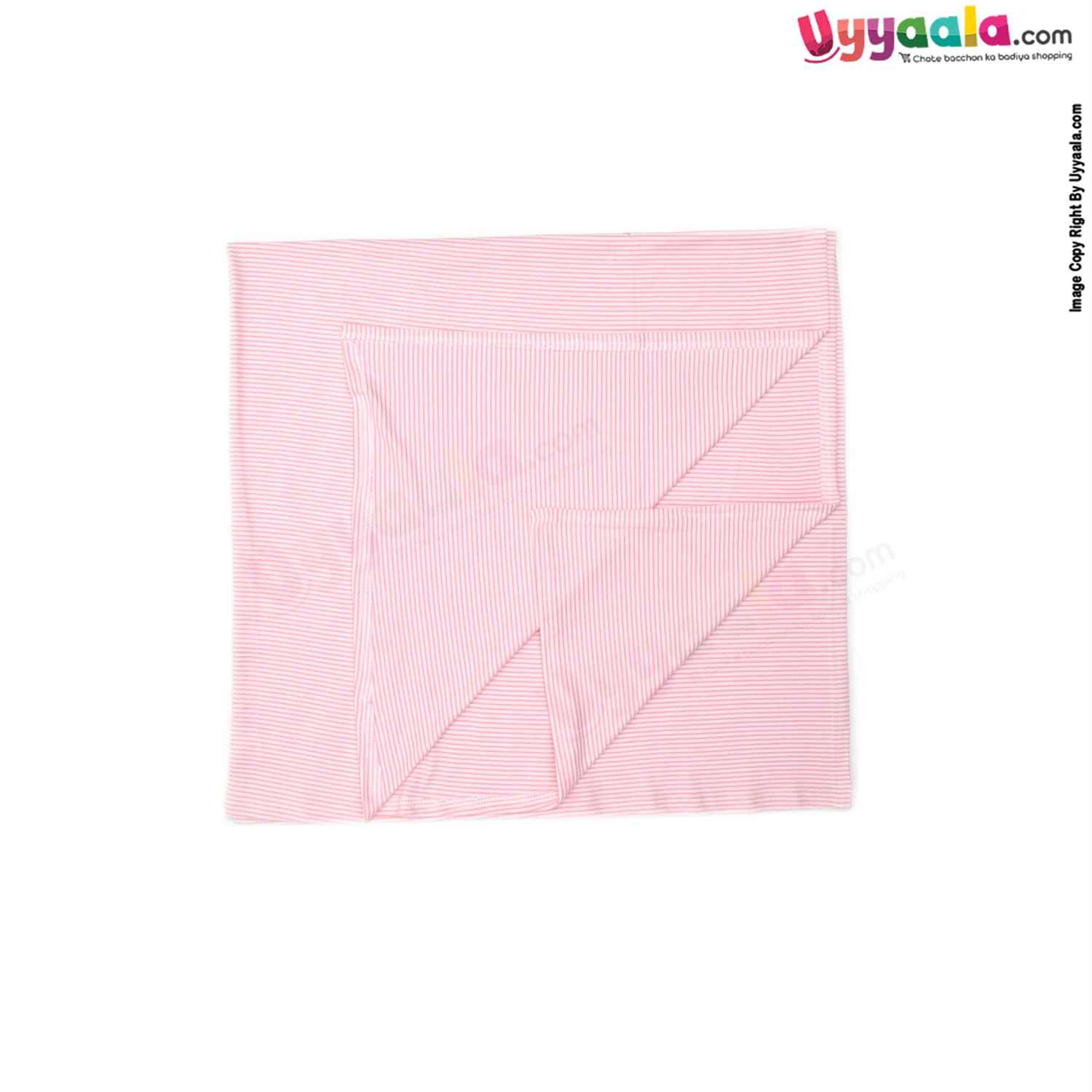 Hosiery Cotton Wrapper for Babies with Stripes Print 0-24m Age, Size (110*104cm)-Pink