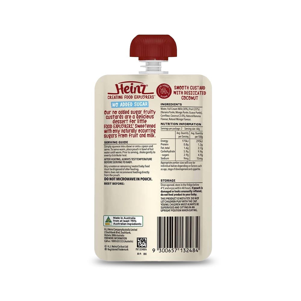 HEINZ Puree For Babies - Tropical Custard, No Added Sugar, 6m+ 120g