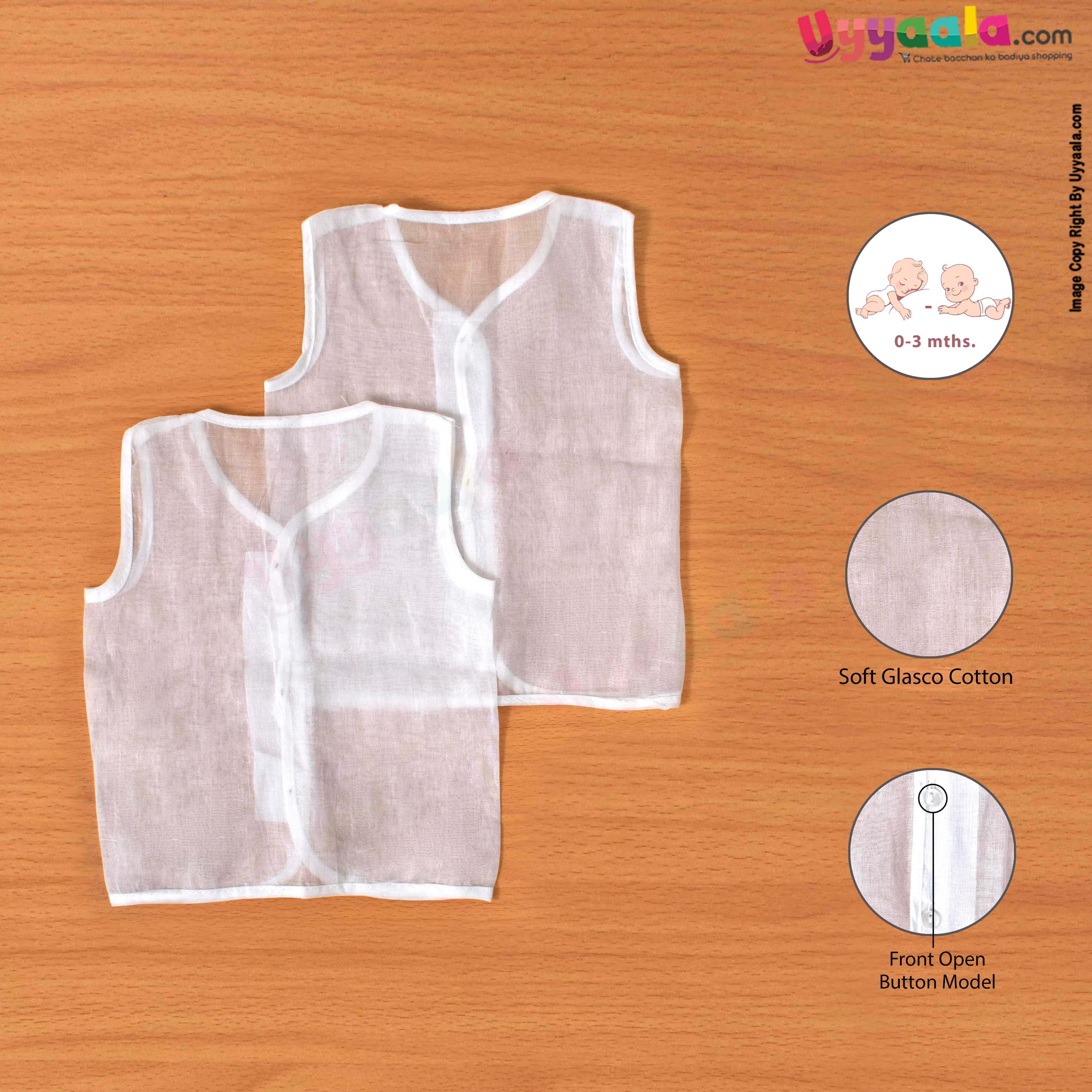 POLAR CUBS Baby 100% Premium Quality Glasco Cotton Sleeve less Front Open Button Model  Jabla 2Pack, White, 0-3M