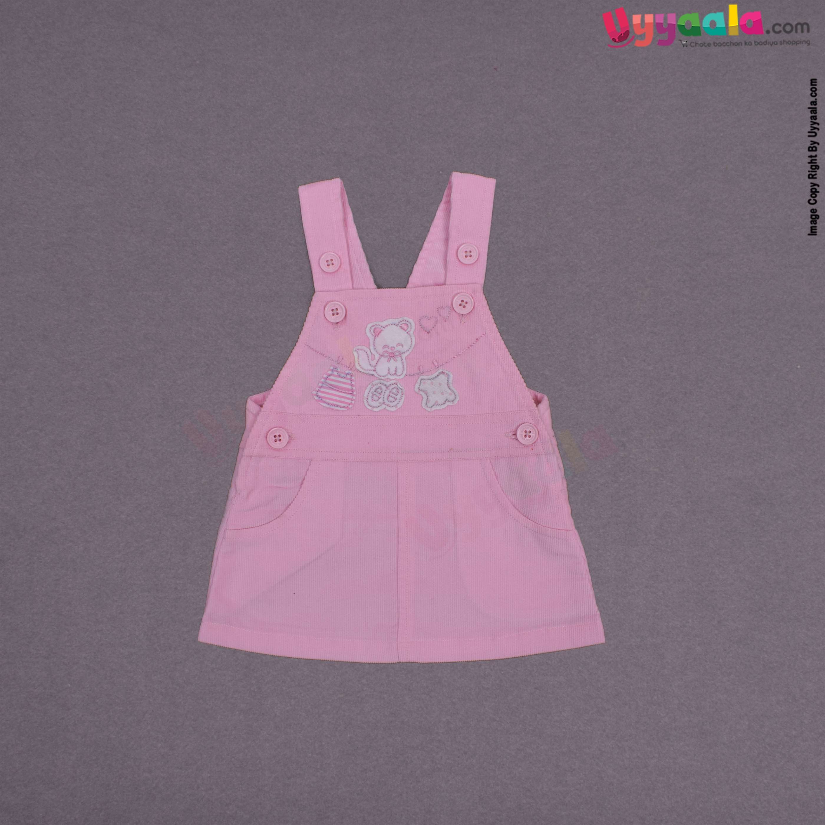 WONDER CHILD Party wear dungaree for baby girl with cat patch- Pink