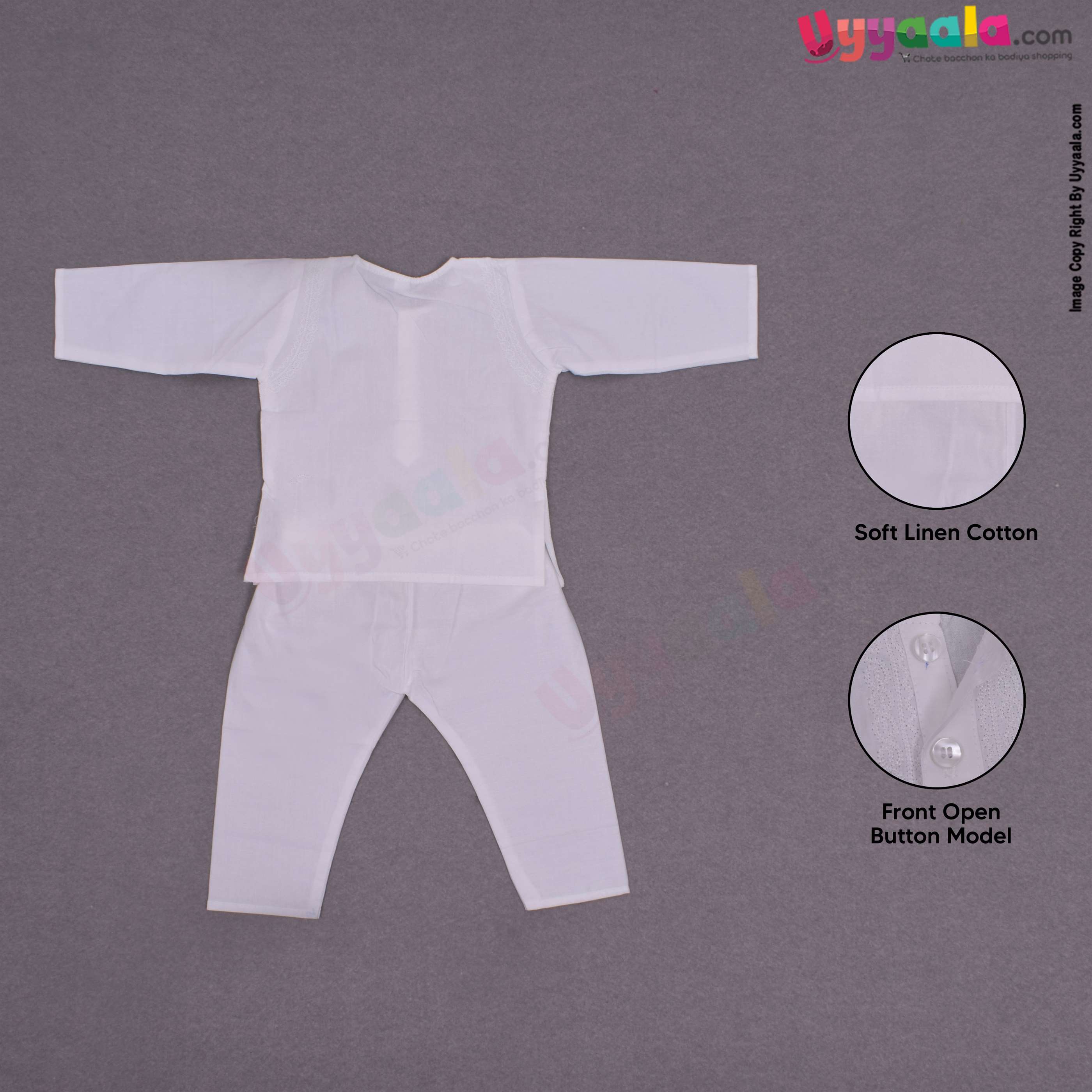 Soft linen cotton ethnic wear kurta & pajama set for boys - white