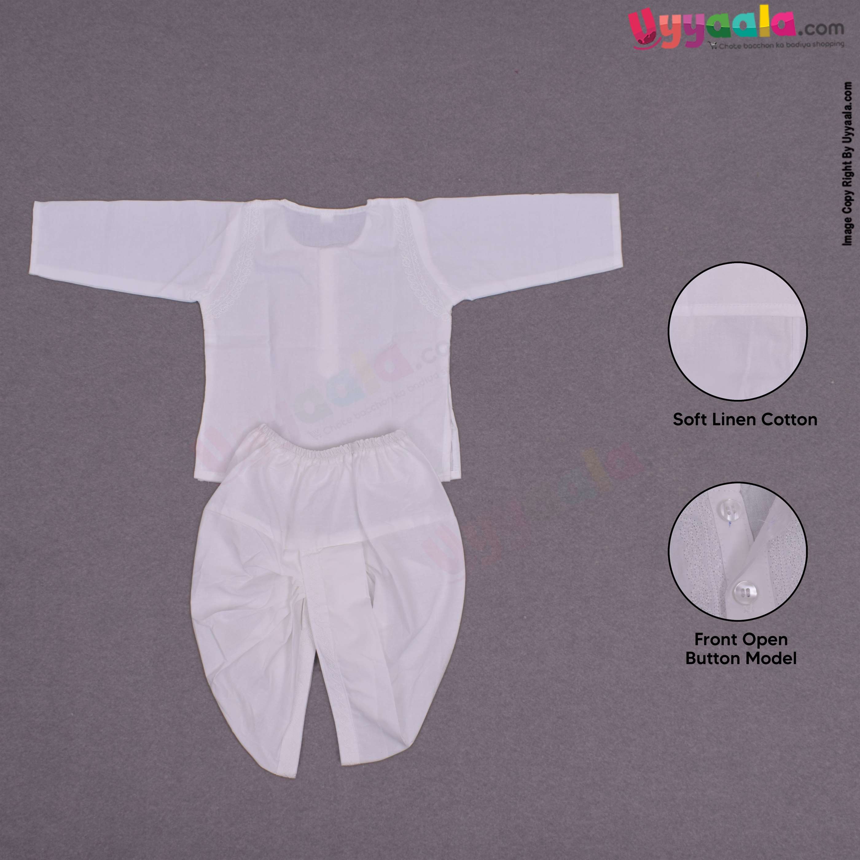 Soft linen cotton ethnic wear kurta & dothi set for boys - white