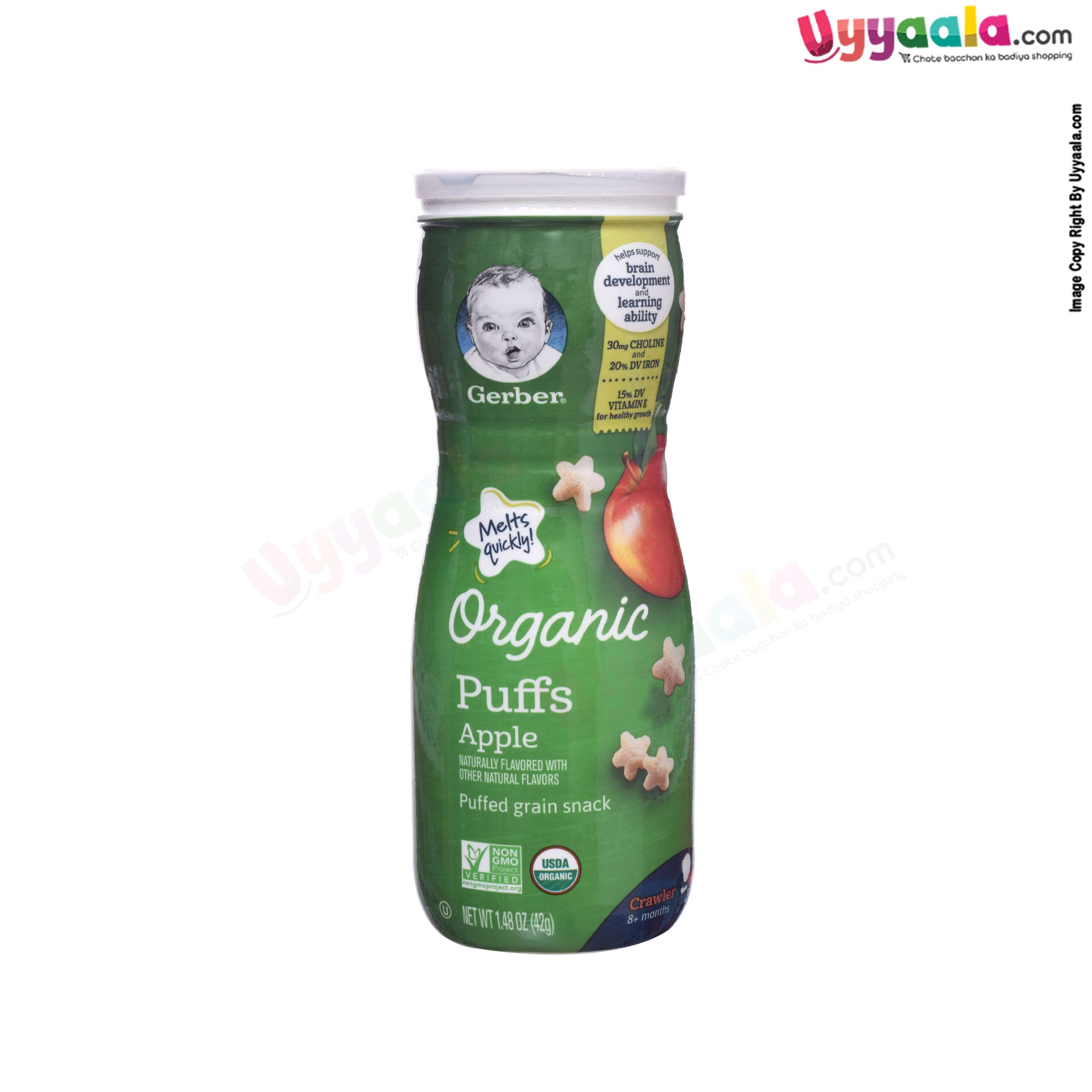 Buy Gerber Grain & Grow Organic Puffs for Babies in Apple flavour - 42gms Online in India at uyyaala.com