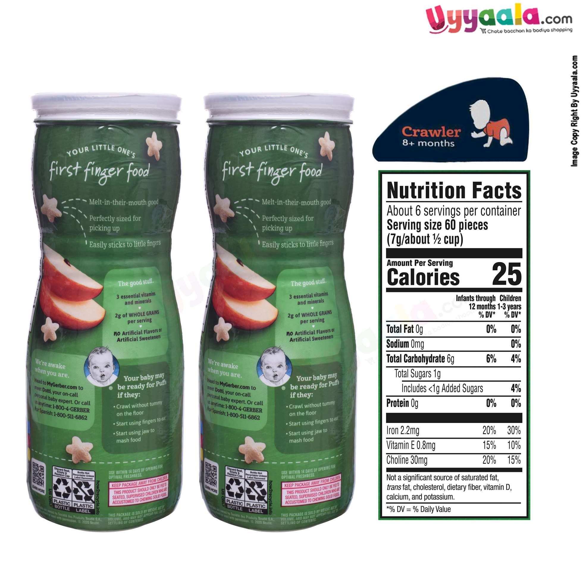 GERBER Organic puffs - apple, naturally flavored baby snack, pack of 2 (42g each) - 8 months +