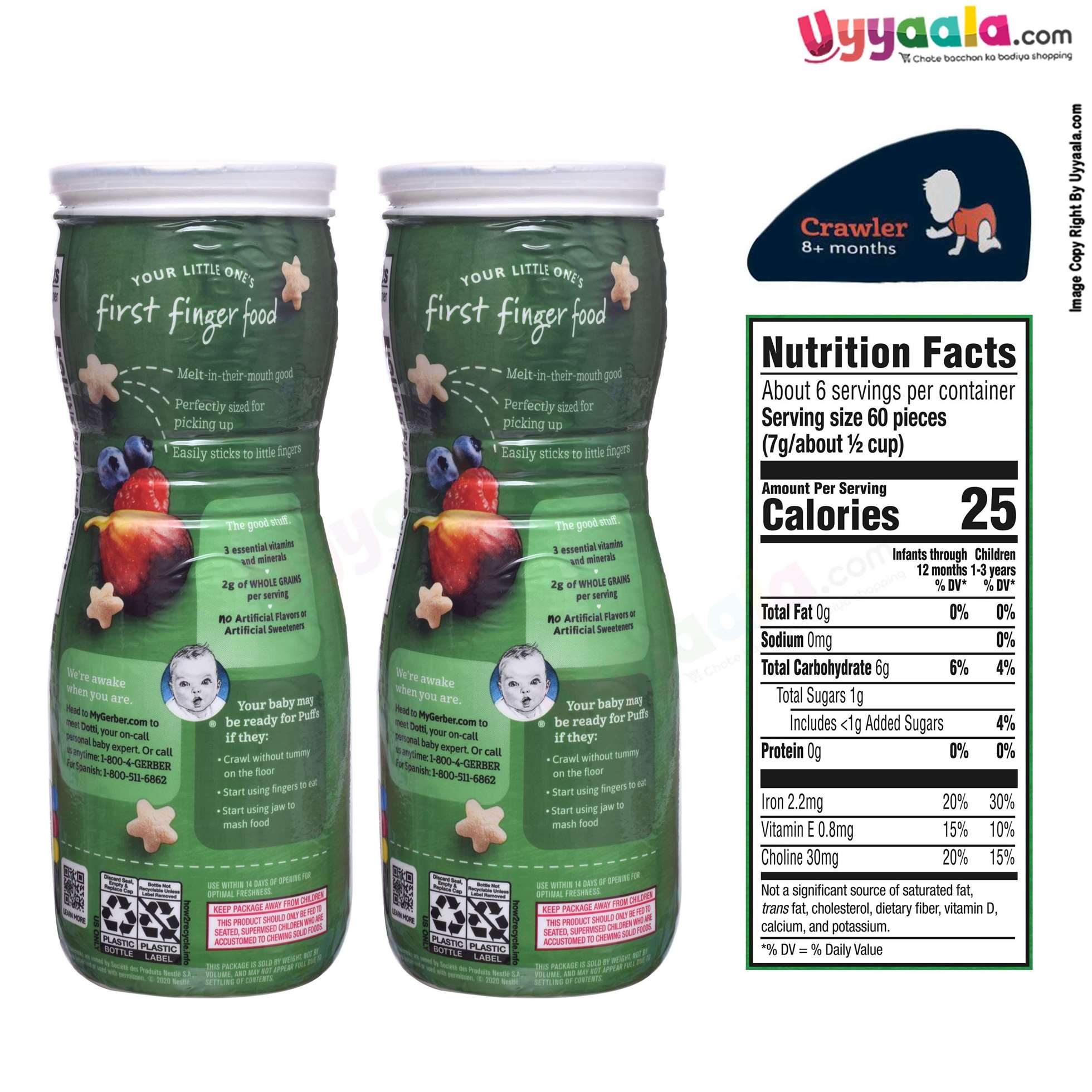 GERBER Organic puffs - fig & berry, naturally flavored baby snack, pack of 2 (42g each) - 8 months +