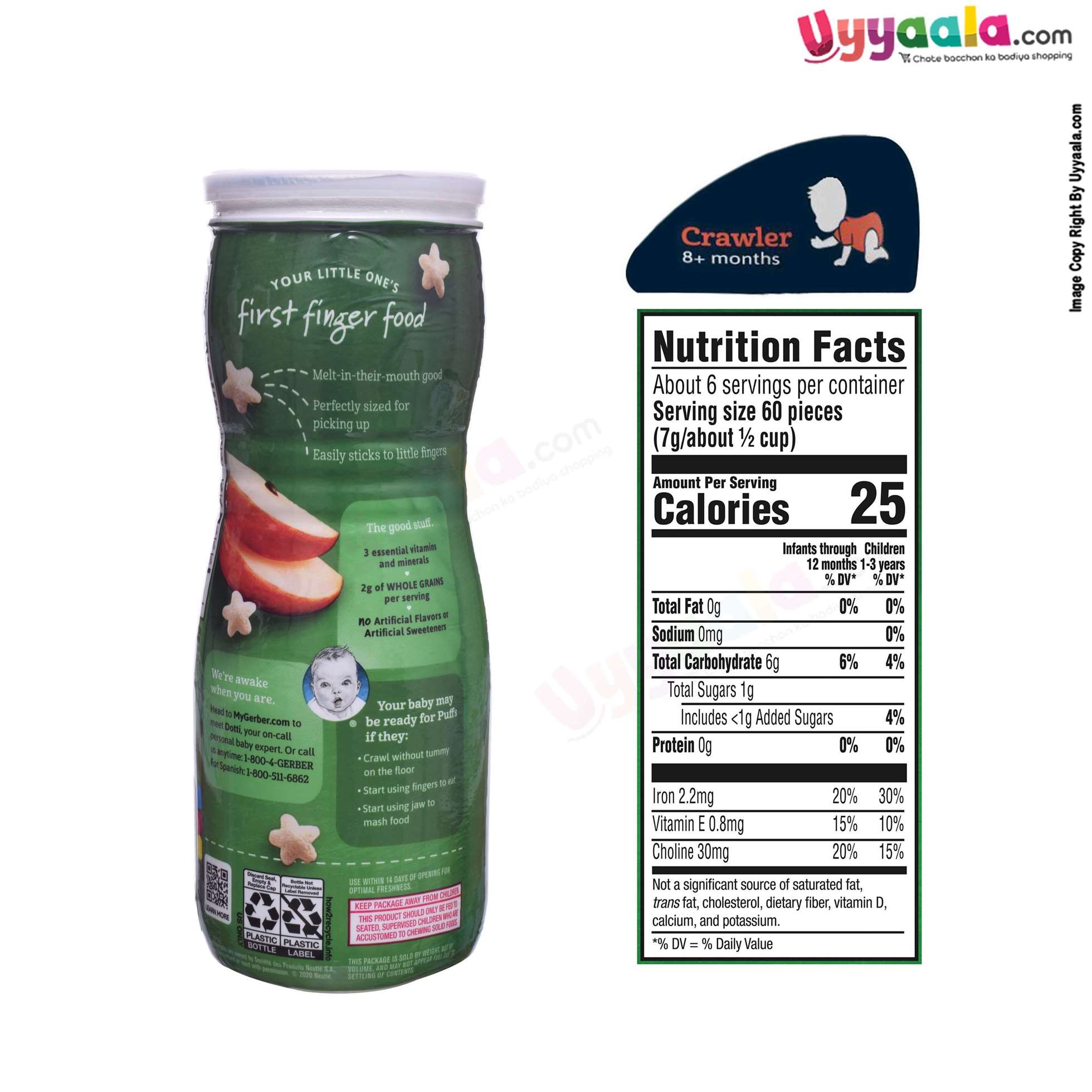 GERBER Organic puffs - apple + cranberry & orange, naturally flavored baby snack, combo of 2 (42g each) - 8 months +