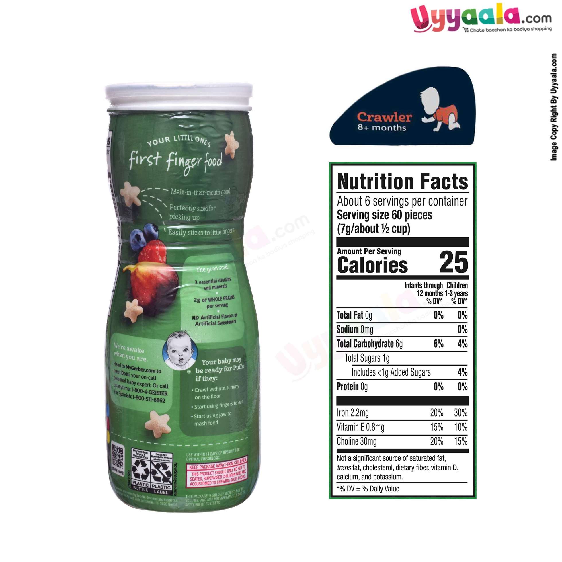 GERBER Organic puffs - cranberry & orange + fig & berry, naturally flavored baby snack, combo of 2 (42g each) - 8 months +