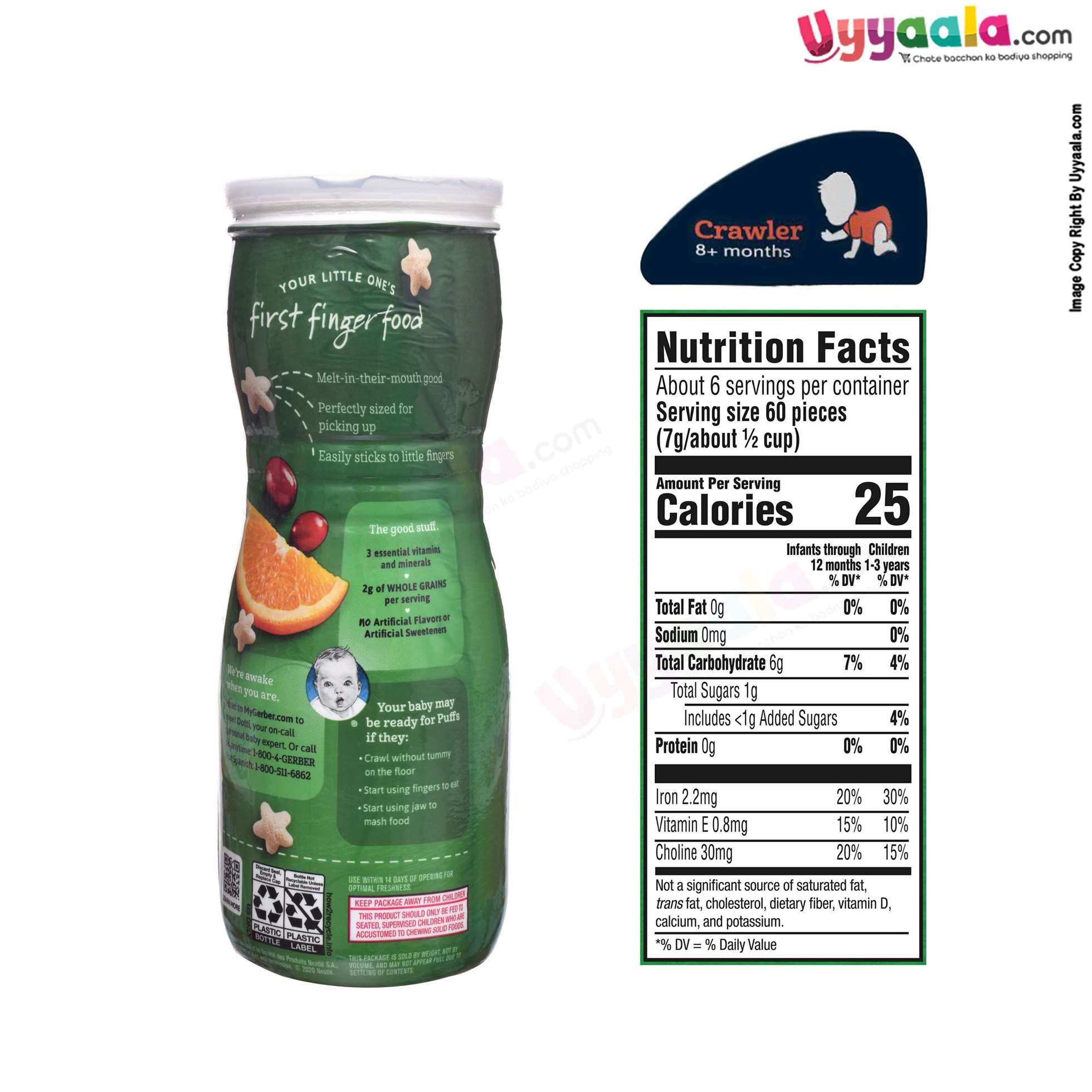 GERBER Organic puffs - cranberry & orange + fig & berry, naturally flavored baby snack, combo of 2 (42g each) - 8 months +