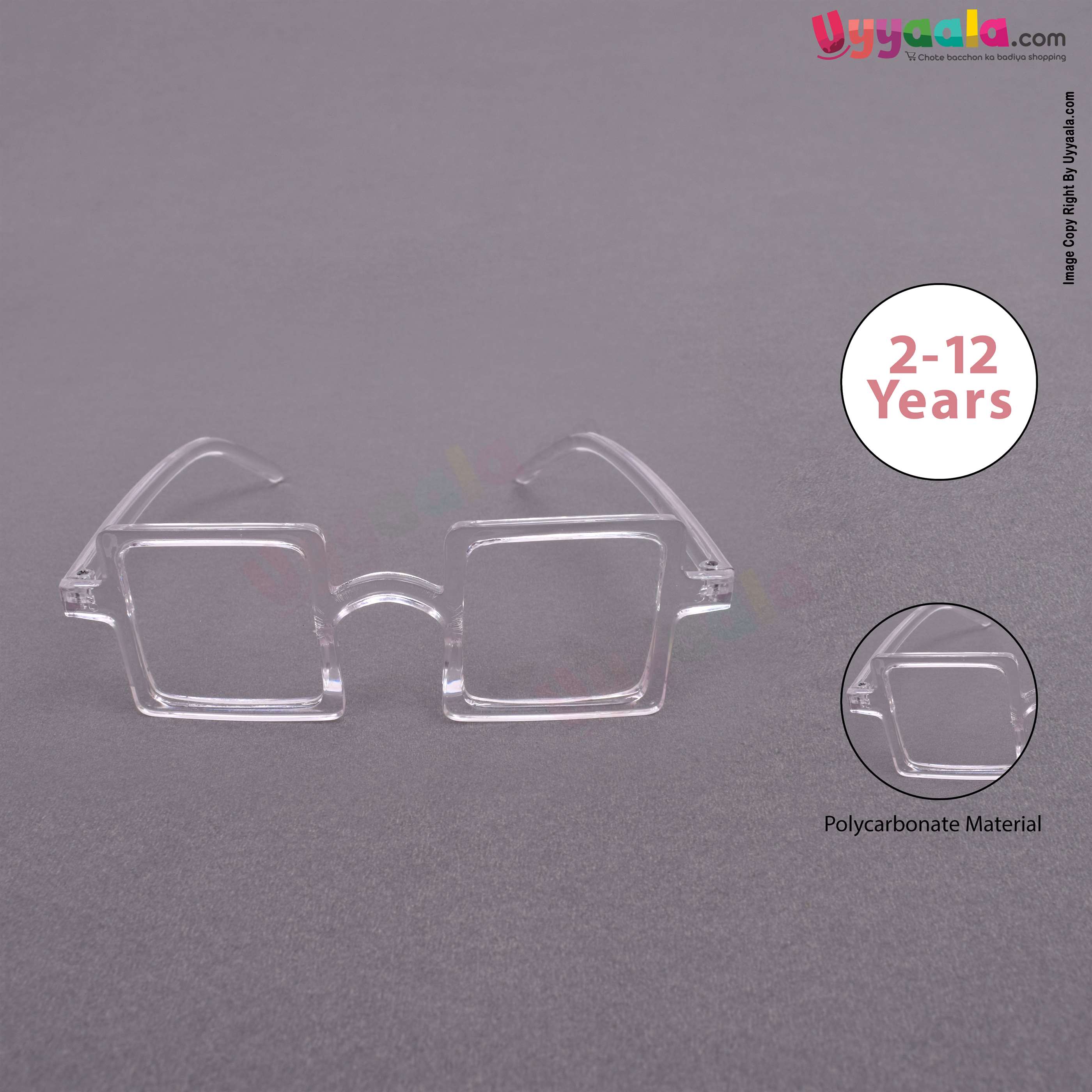 Trendy square shaped transparent sunglasses for kids - 2 - 12 years