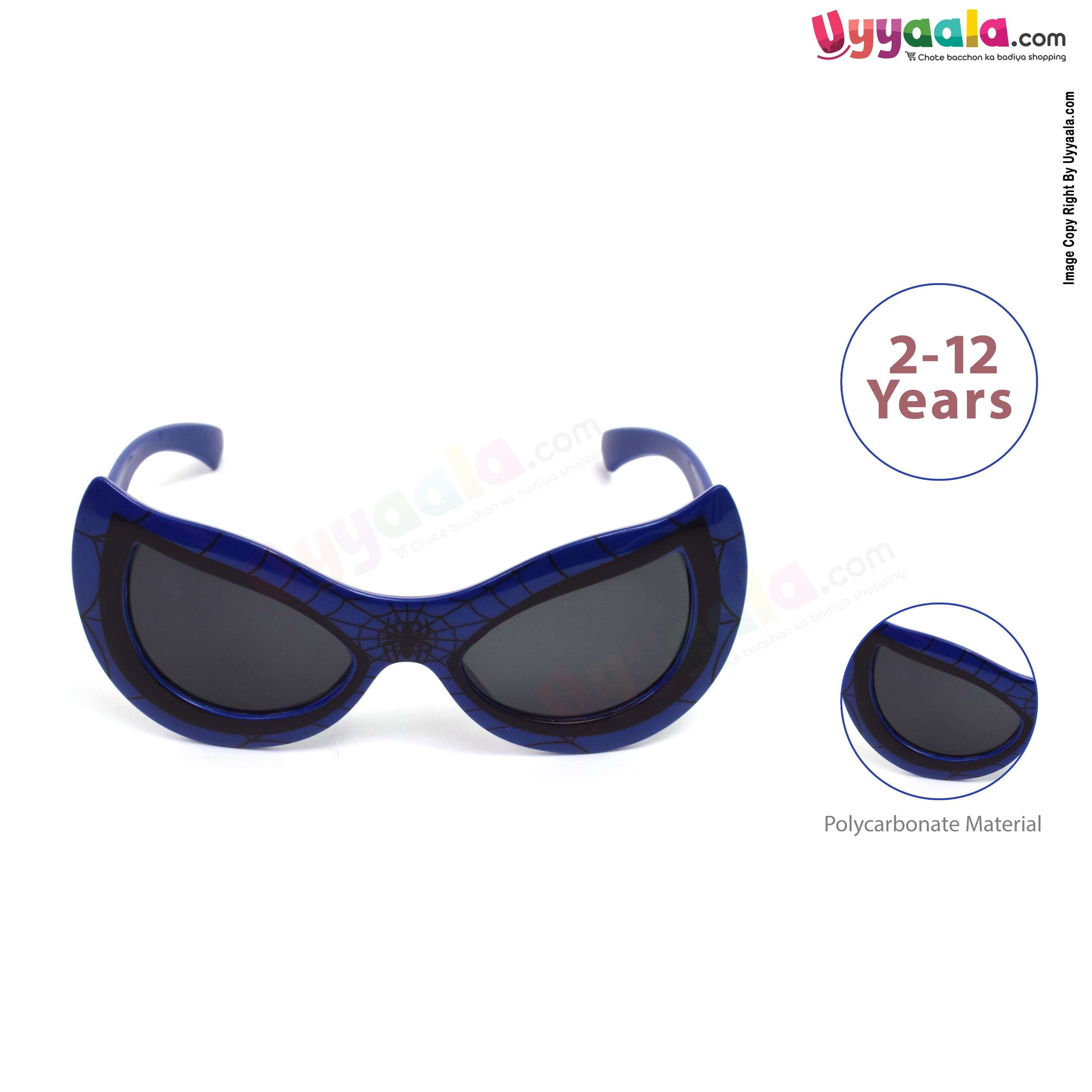 Stylish spider-man tinted cat-eye sunglasses for kids - dark blue with black web print, 1 - 10 years