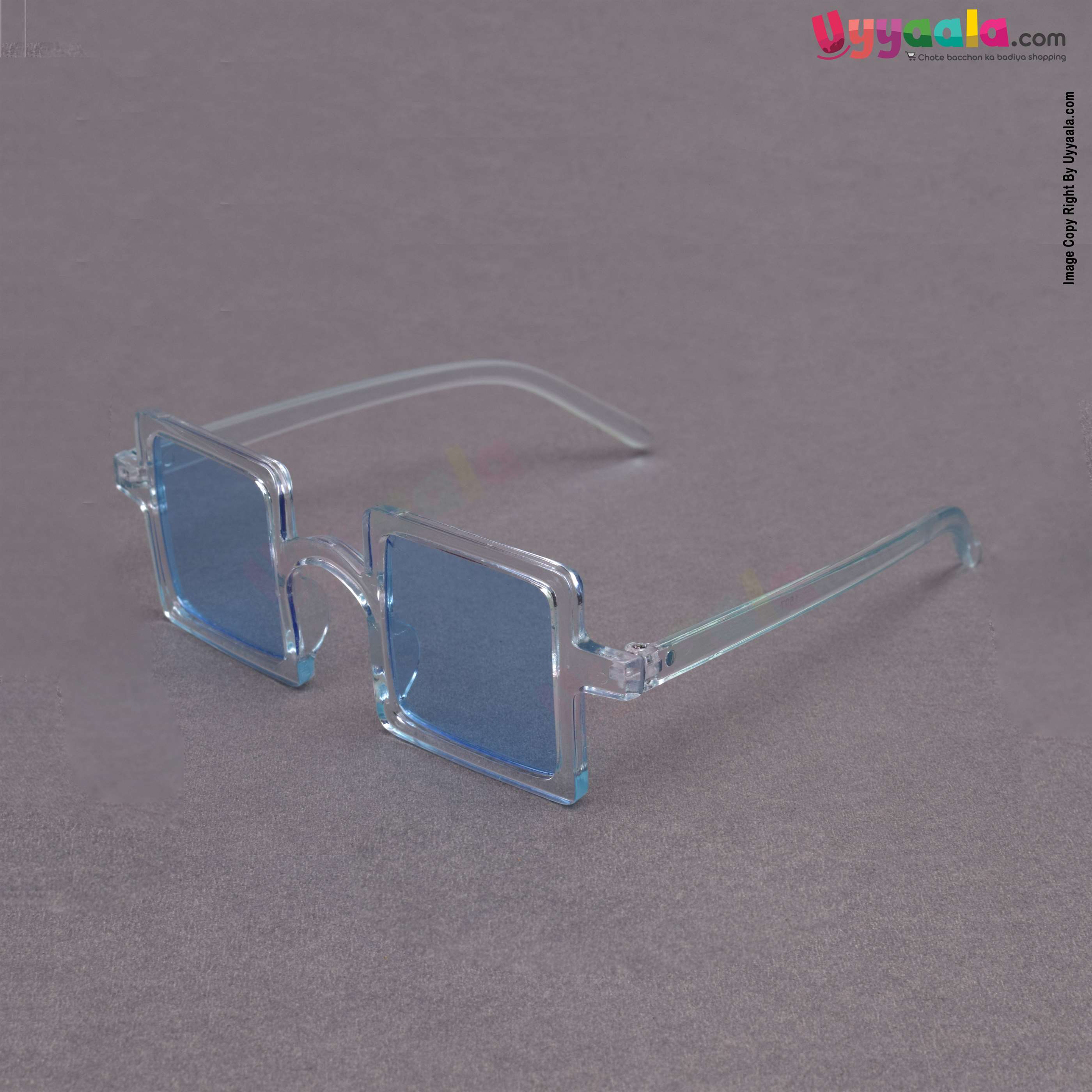 Trendy square shaped blue shade sunglasses for kids - transparent & blue, 2 - 12 years