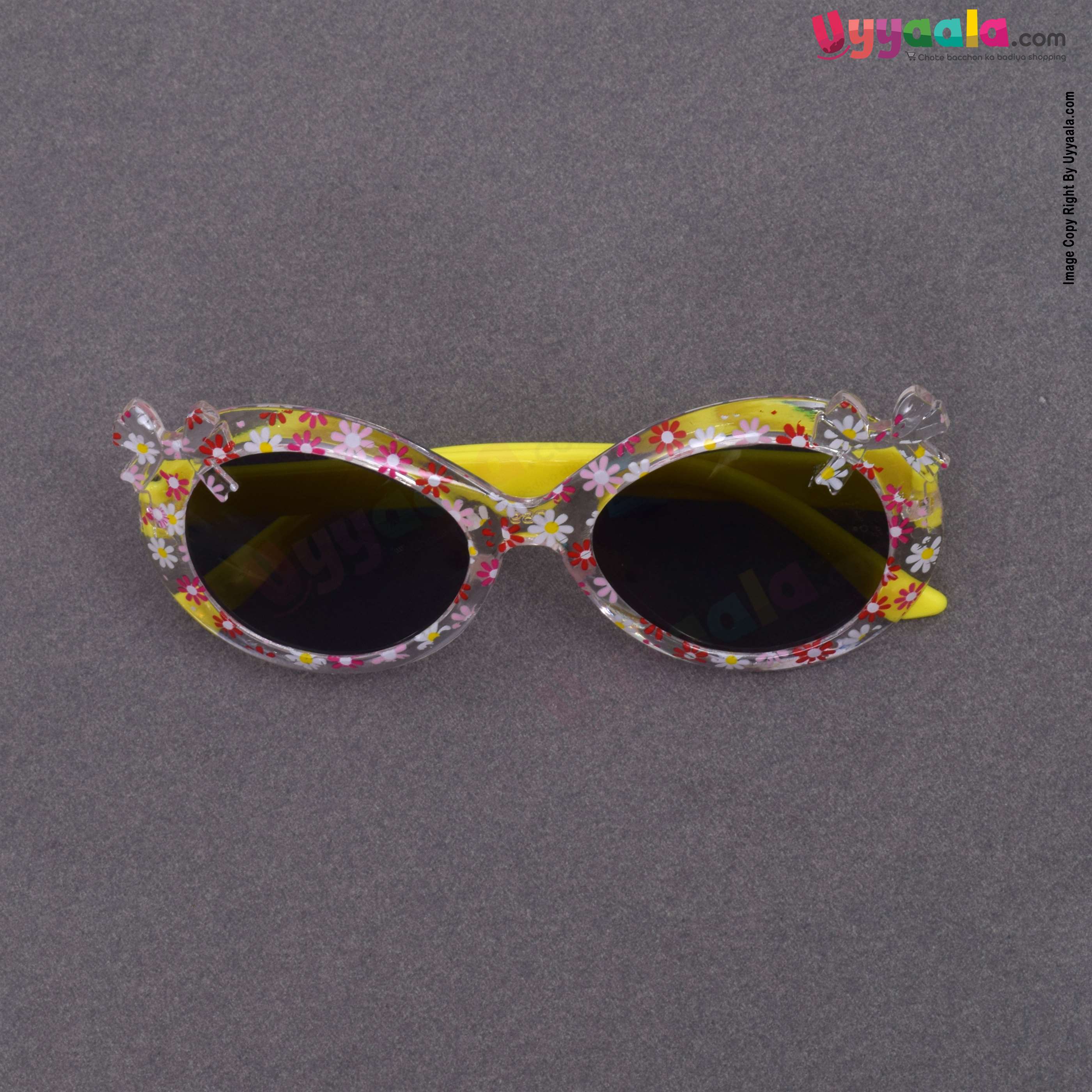 Stylish cat-eye tinted sunglasses for kids - yellow & floral print