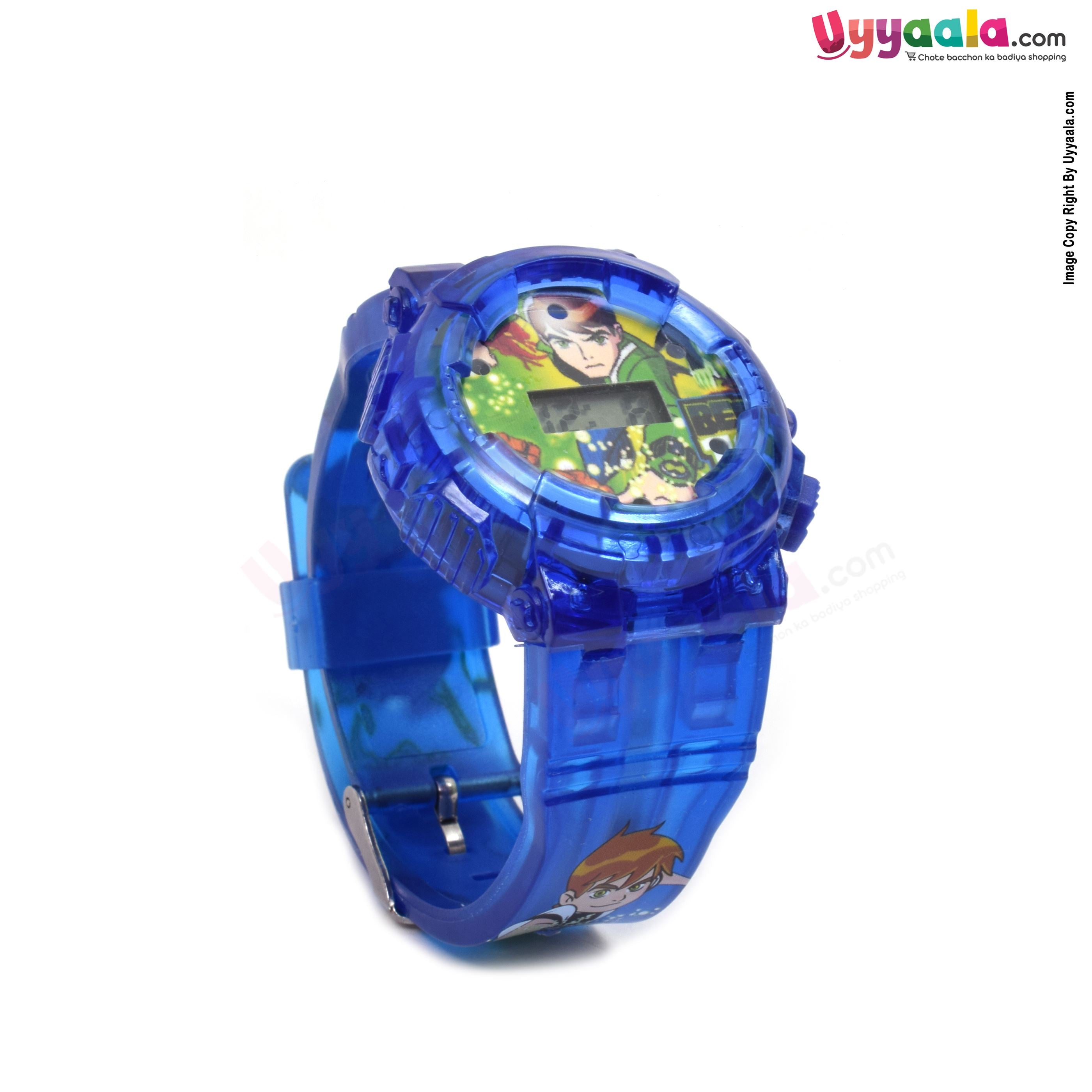 Ben-10 analog digital watch with led lights for kids - blue strap with ben-10 print