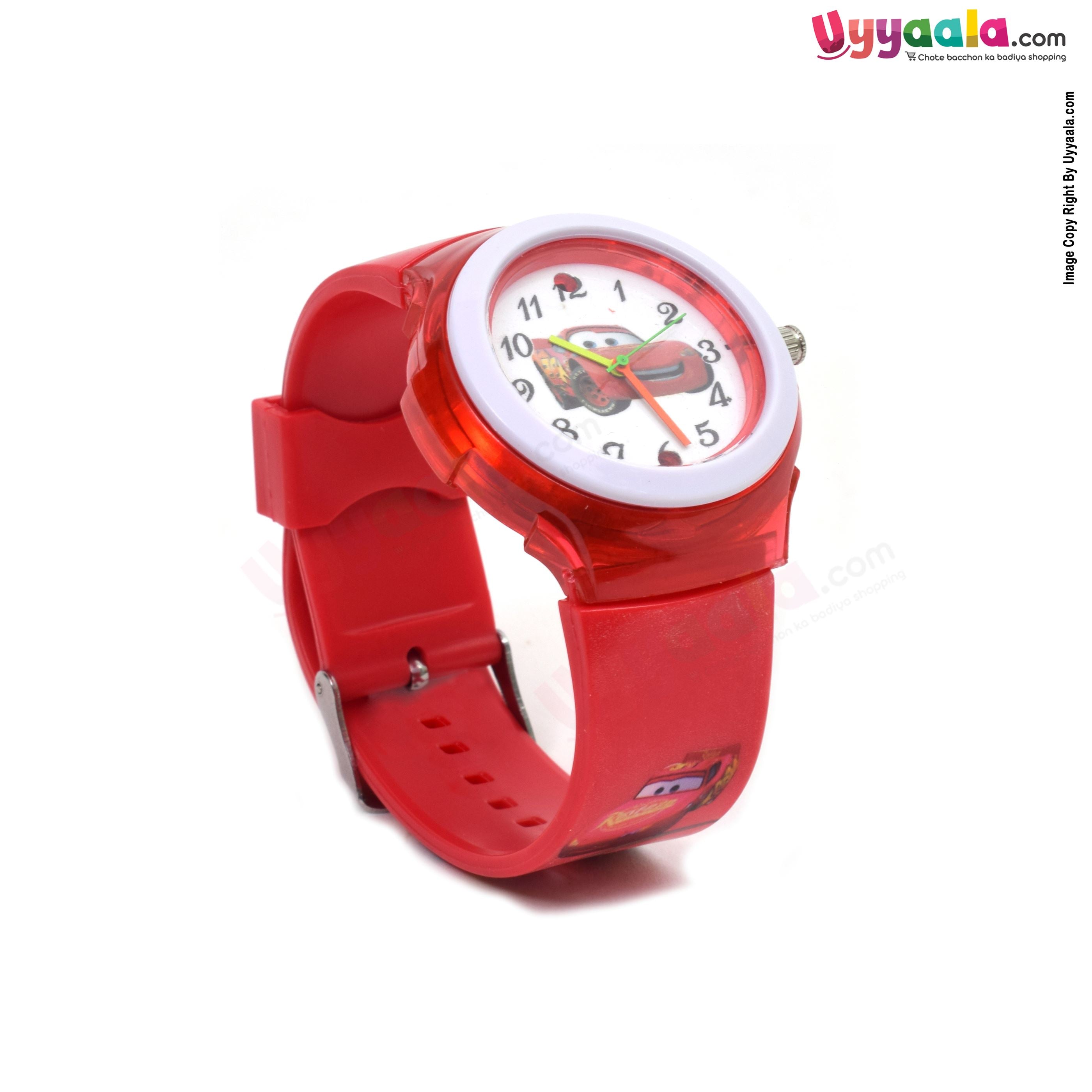 Disneys Cars analog watch with for kids - red strap with cars print