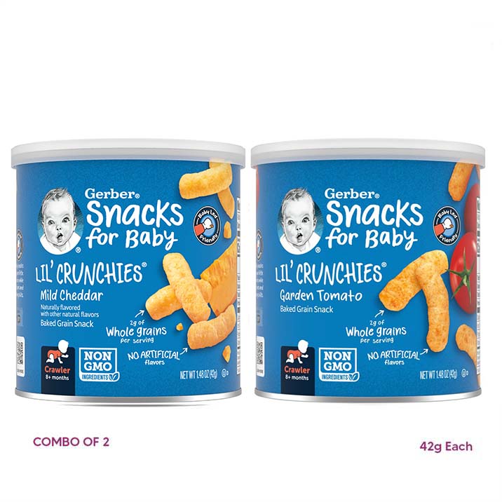 GERBER Lil' crunchies - mild cheddar & garden tomato , naturally flavored baby snack - combo of 2 (42g each), 8 + months