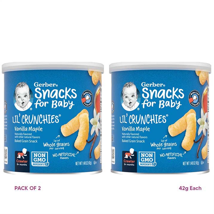 GERBER Lil' crunchies - vanilla maple, naturally flavored baby snack - pack of 2 (42g each), 8 + months