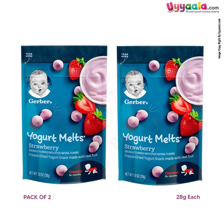 GERBER Yogurt melts - strawberry, naturally flavored baby snack - pack of 2 (28g each)