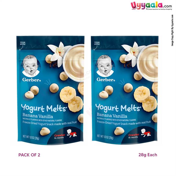 GERBER Yogurt melts - banana& vanilla, naturally flavored baby snack - pack of 2 (28g each), 8 + months