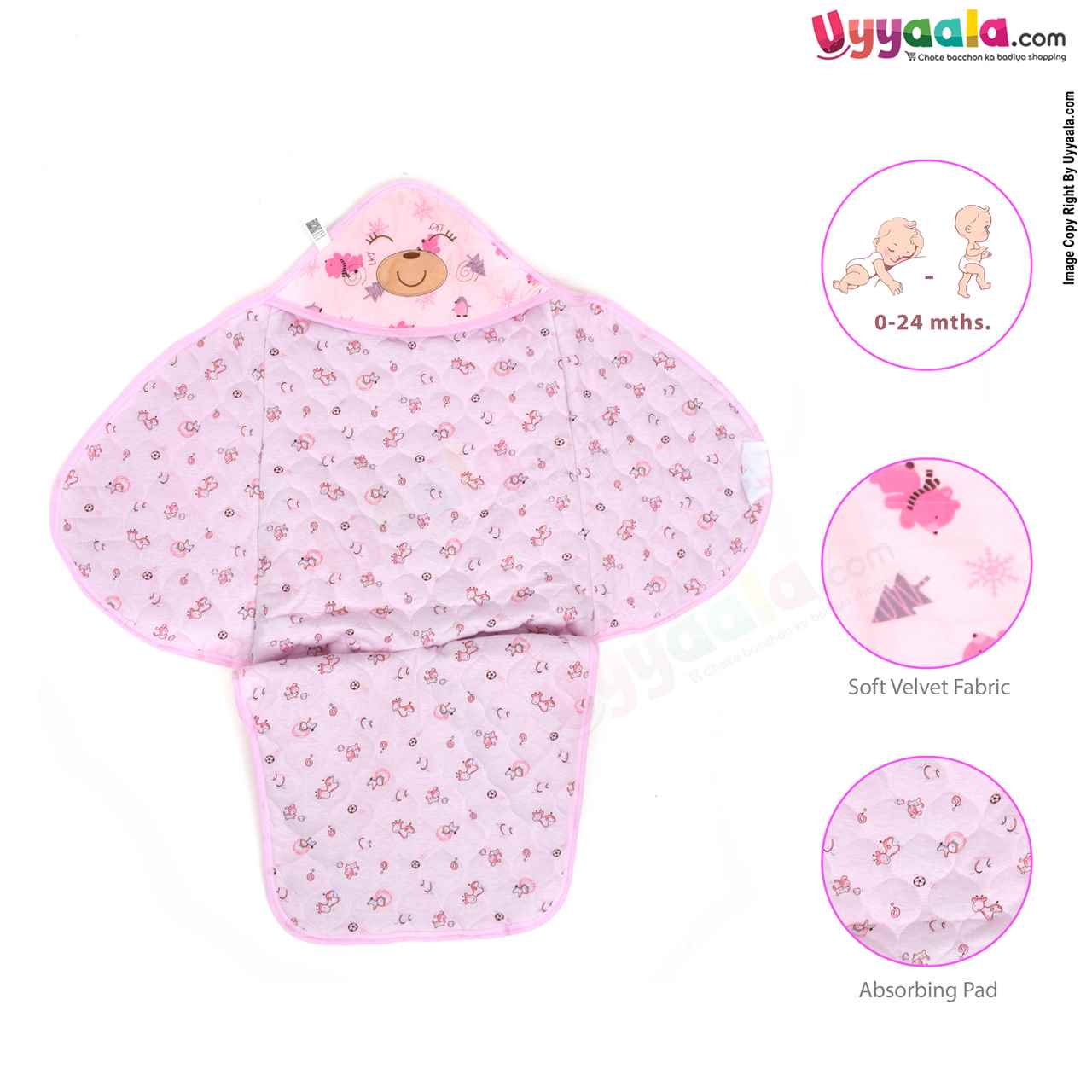 Hooded Soft Fur Leg Blanket Cum Wrapper For Newborn Babies - Pink 0-6m