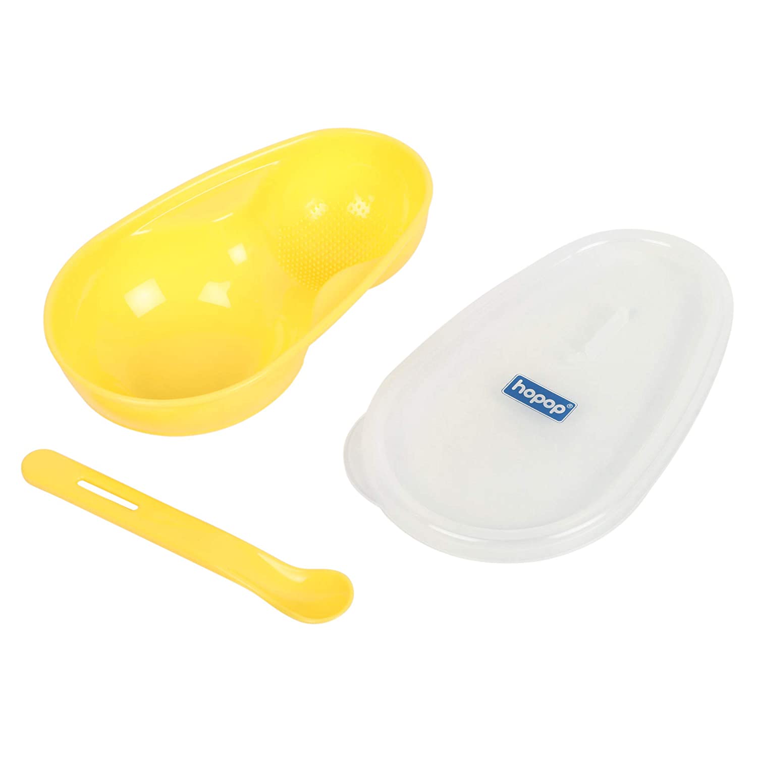 HOPOP Feeding Bowl With Lid & Spoon For Babies - Yellow 6m+, 210ml