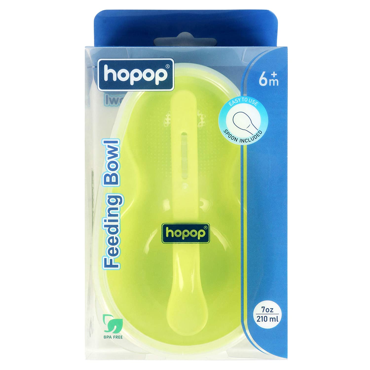 HOPOP Feeding Bowl With Lid & Spoon For Babies - Green 6m+, 210ml