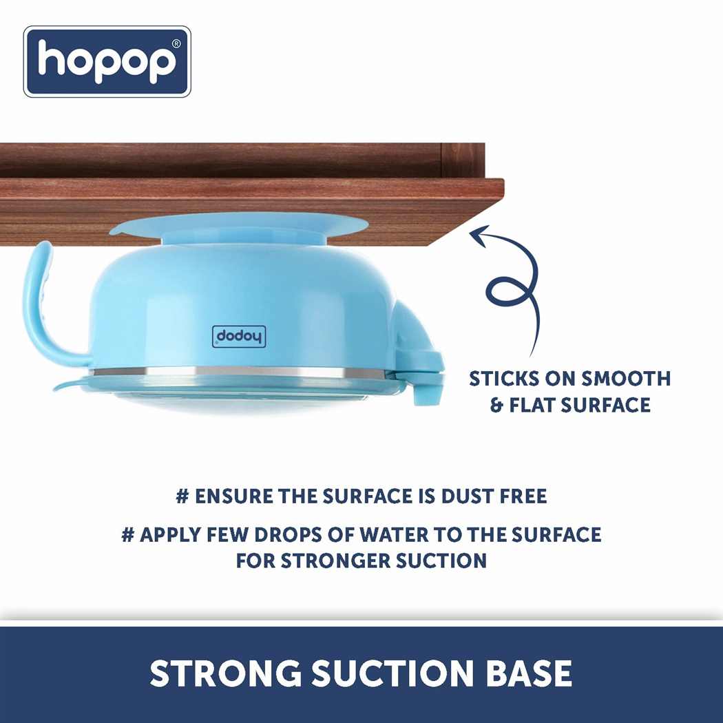 HOPOP Baby Steel Bowl With Suction Base - Blue 6m+