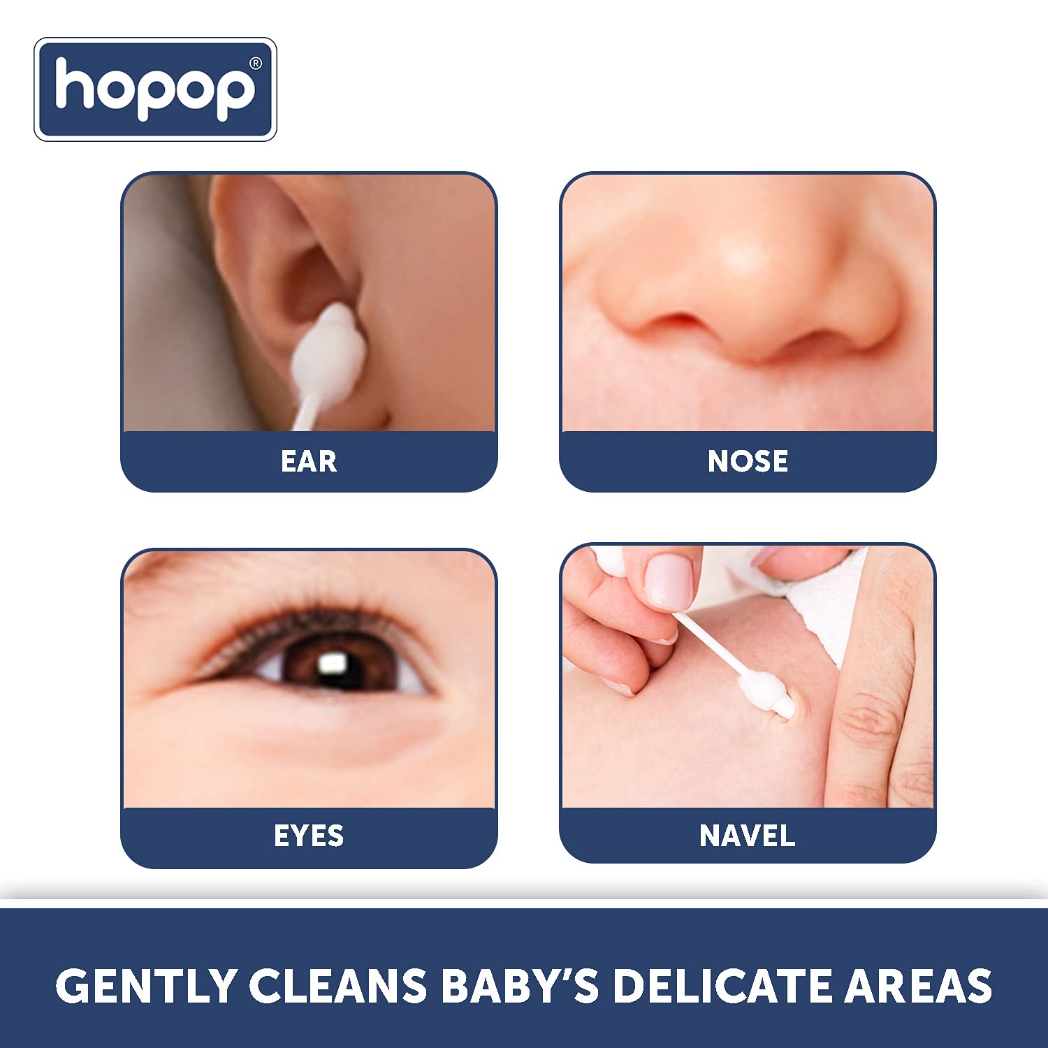 HOPOP Soft & Hygenic Cotton Earbuds For Babies - 55pcs 0m+