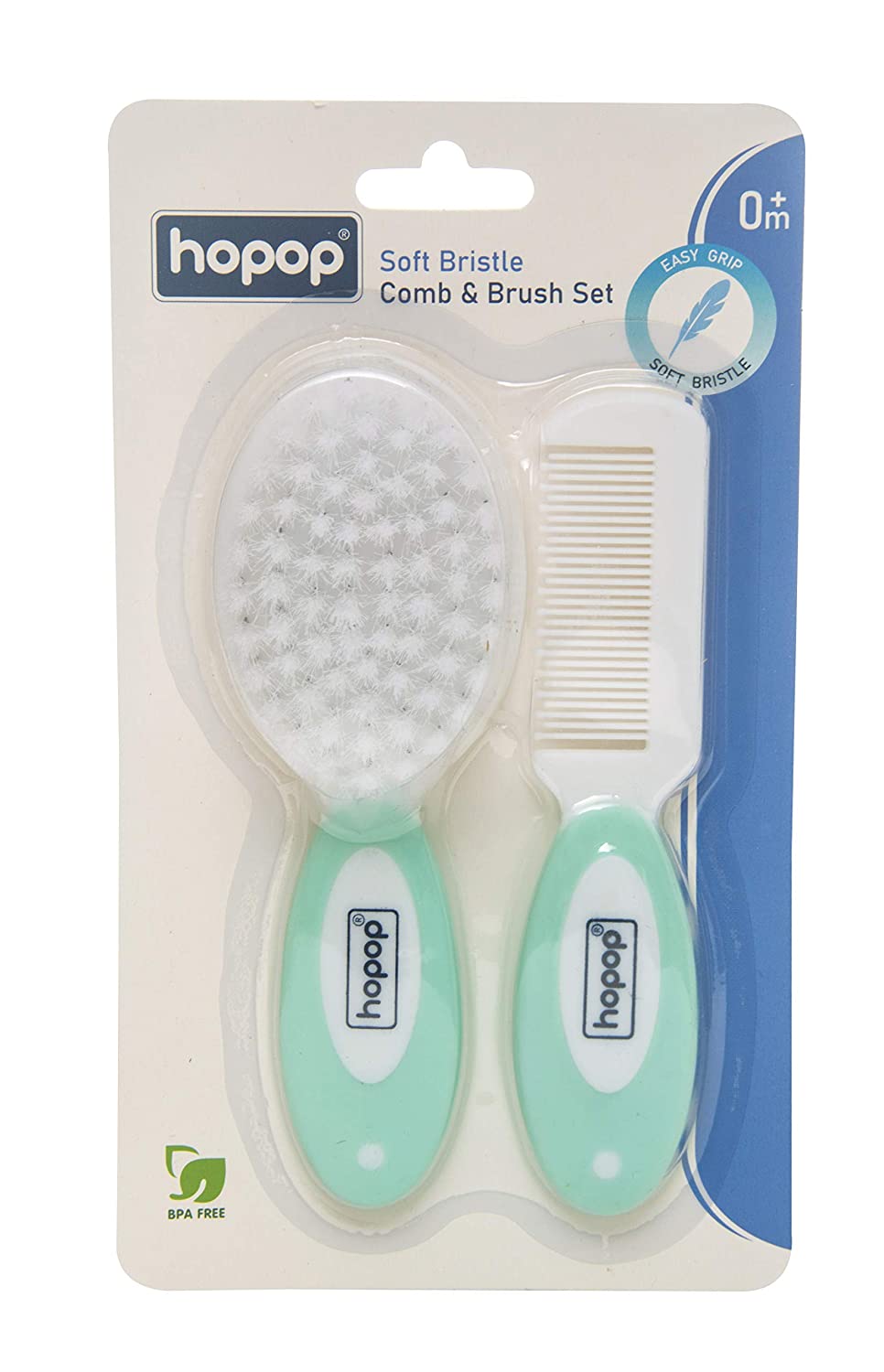 HOPOP Soft Bristle Comb & Brush Set For Babies - White & Green 0m+