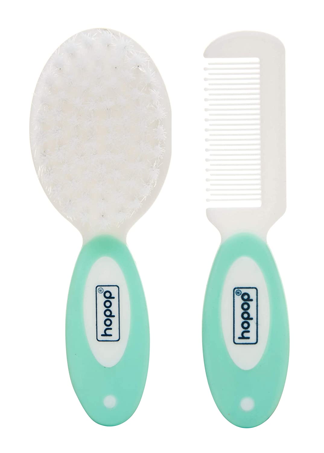 HOPOP Soft Bristle Comb & Brush Set For Babies - White & Green 0m+