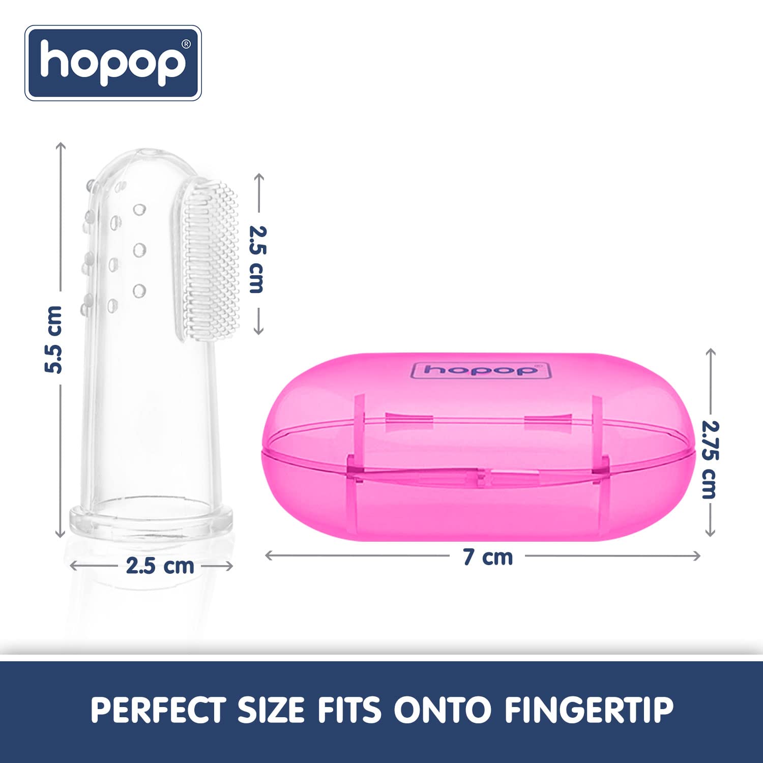 HOPOP Soft Silicone Finger Brush With Storage Case - Pink 0m+