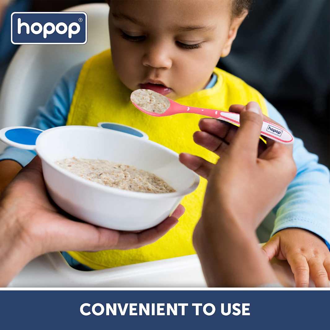 HOPOP Heat Sensor Safe Feeding Spoons For Babies - Pink & Green 2pcs 4m+