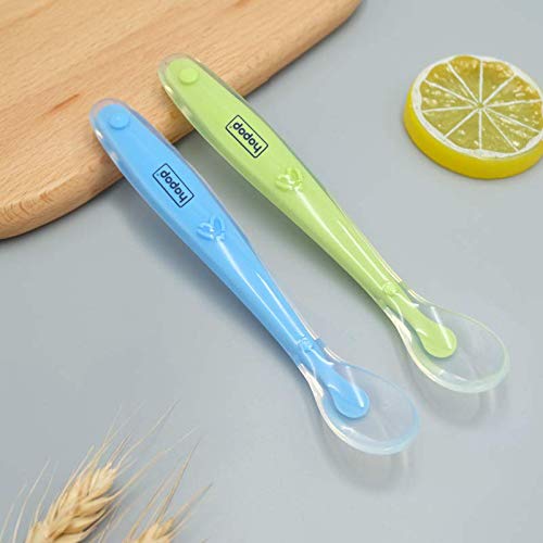HOPOP Soft Tip Silicone Feeding Spoons For Babies - Blue & Green 4m+