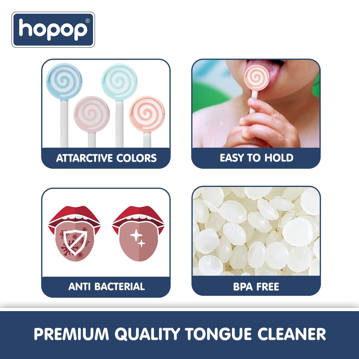 HOPOP Candy Tongue Cleaner For Babies - Pink 6m+