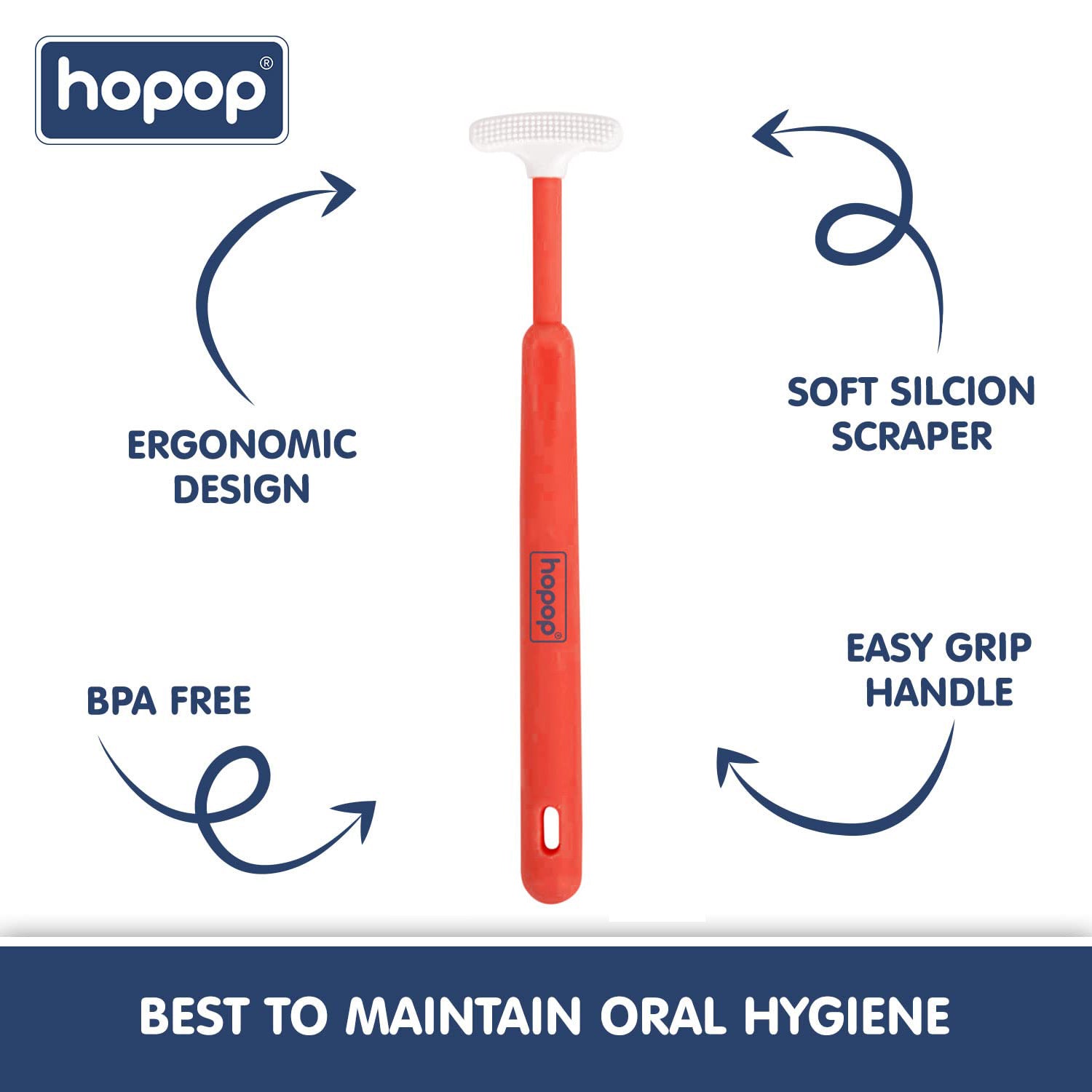 HOPOP Soft & Gentle Tender Tongue Cleaner For Babies - Red 6m+