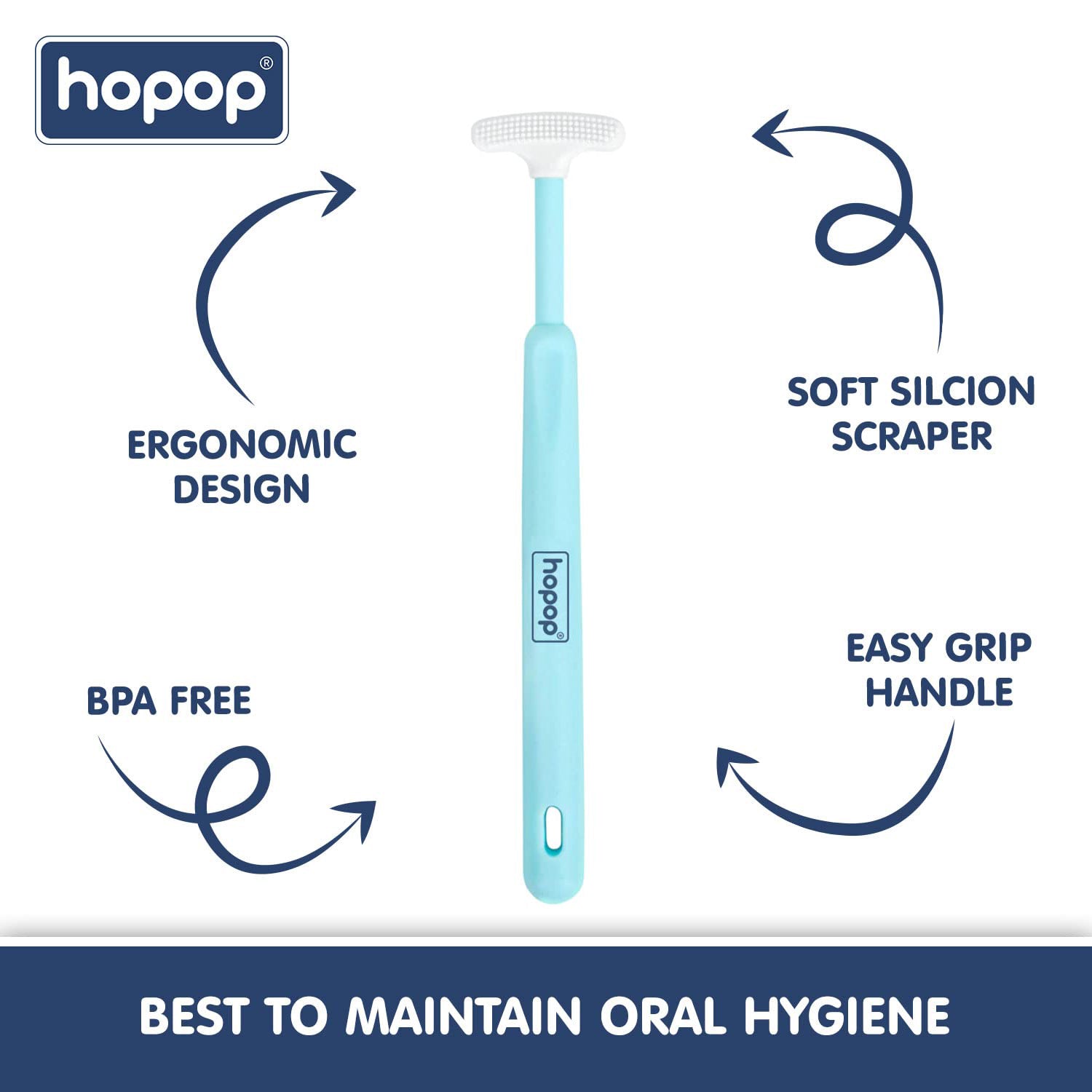 HOPOP Soft & Gentle Tender Tongue Cleaner For Babies - Blue 6m+