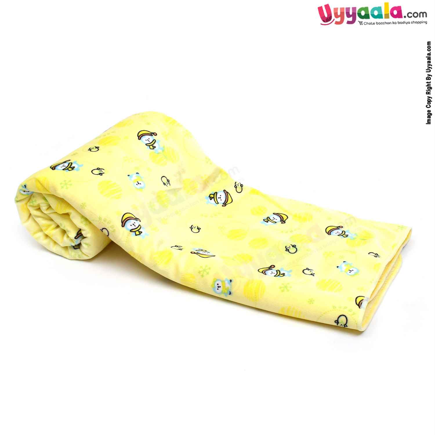Super Soft Double Layered Blanket One Side Fur & Other Side Velvet, with Snow Man Print 0-24m Age, Size (101*73Cm)-Yellow