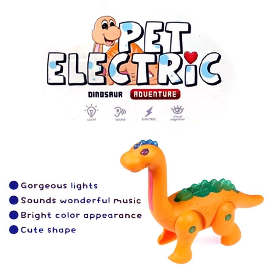 Pet Electric Dinosaur Battery Operated Toy With Lights & Music 3+Y Age - Orange