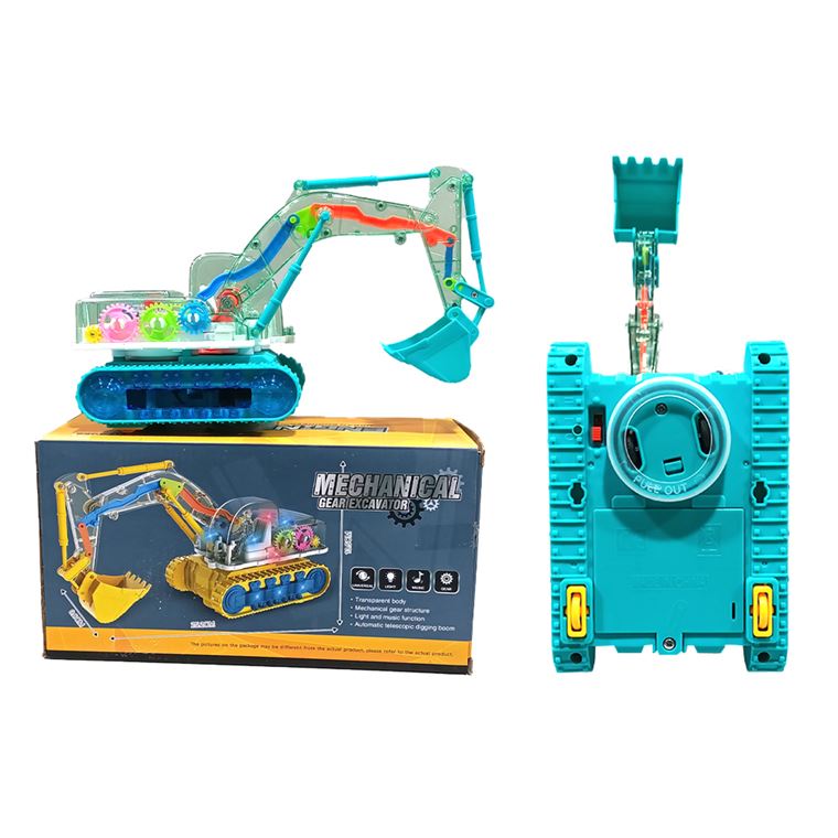 Mechanical Gear Excavator Battery Operated Toy with visible Gears, 3+Years - Blue