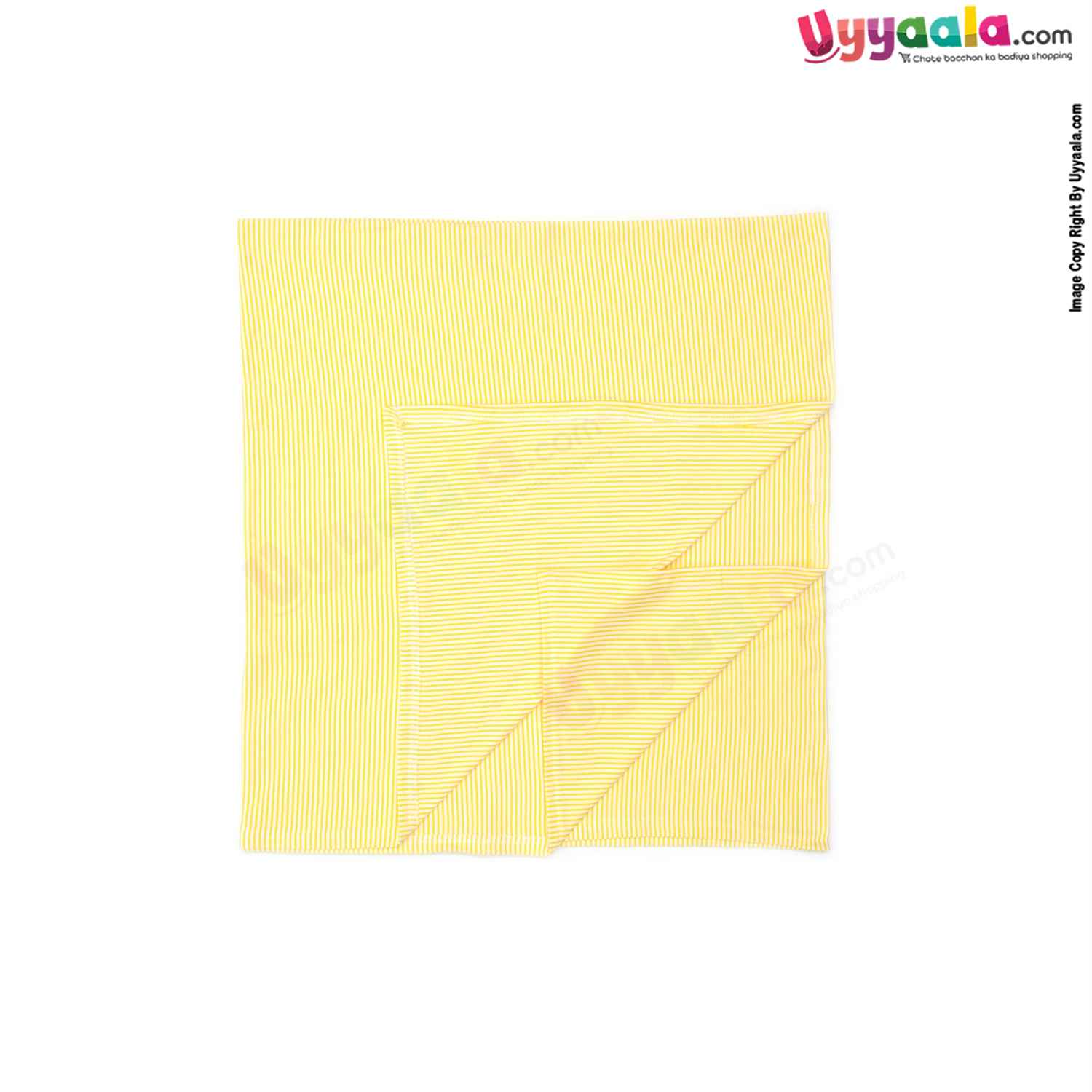 Hosiery Cotton Wrapper for Babies with Stripes Print 0-24 Age, Size (110*104cm)-Yellow