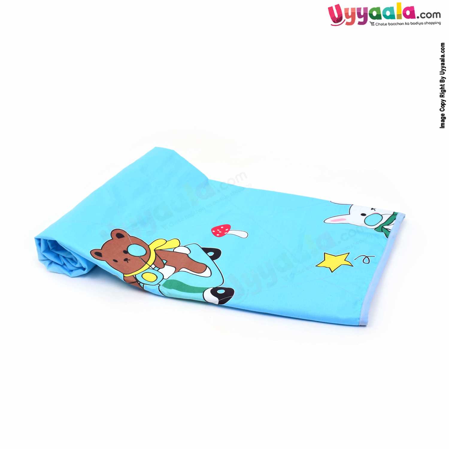 Double Layered Cotton Blanket with Teddy Bear Print for Babies 0-24m Age, Size (110*83cm)- Blue