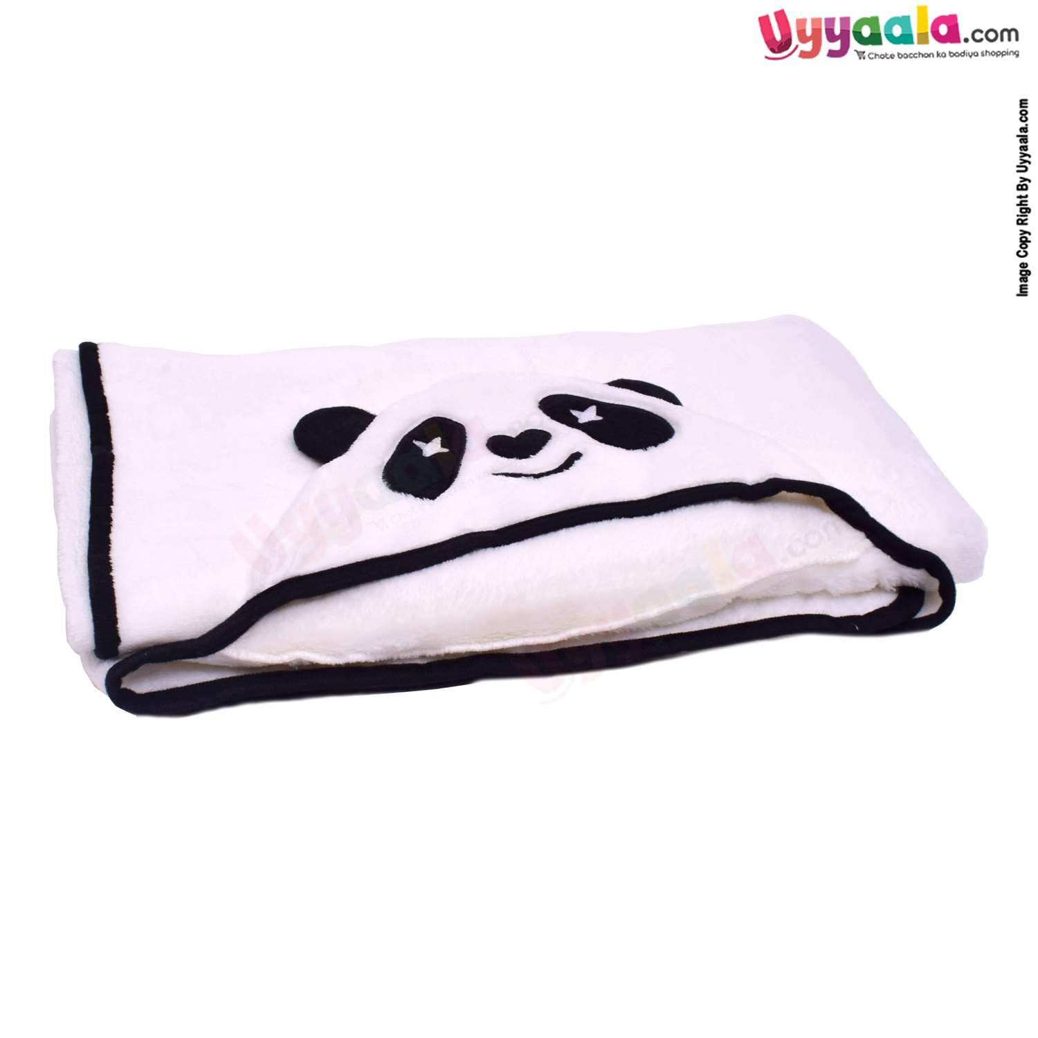 Hooded Coral Fur Blanket with Panda Character, 0-24m Age, Size (128*97*79cm)- White
