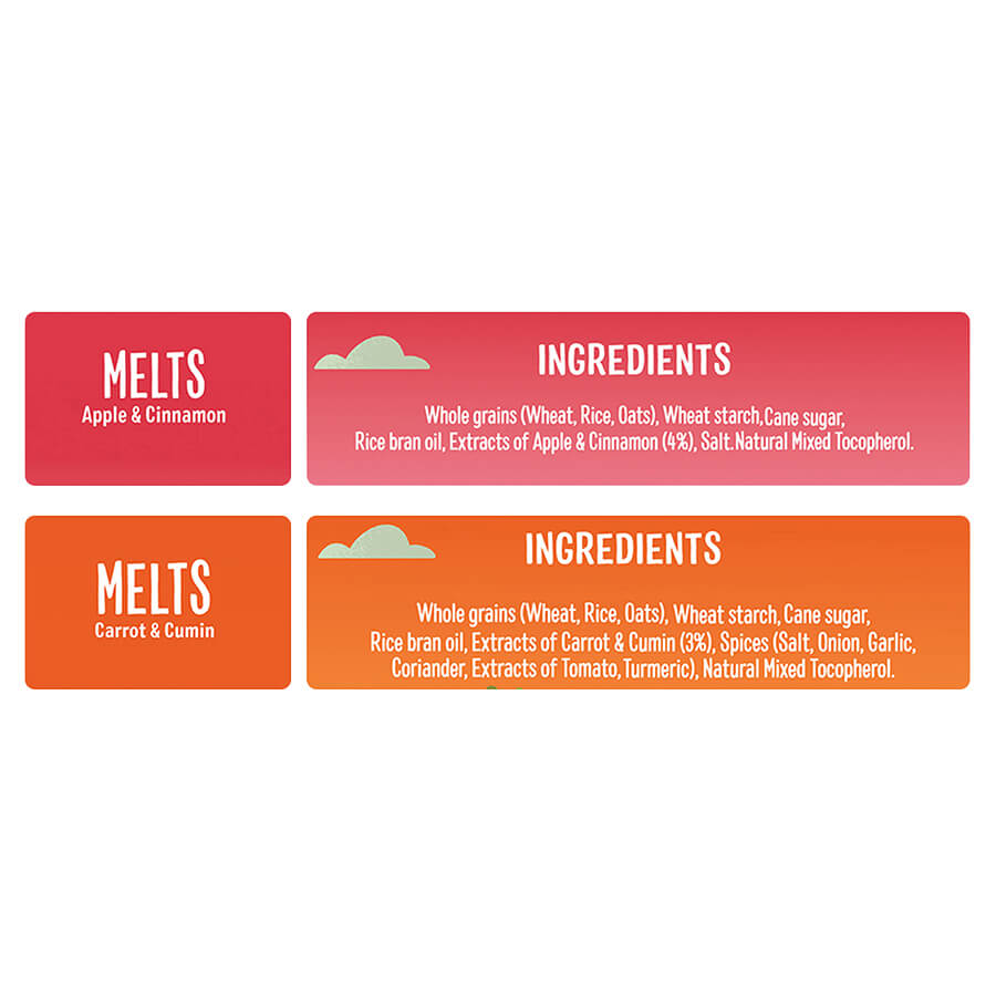 TIMIOS MELTS - Carrot,Cumin & Apple,Cinnamon 9+ Months 100% Natural & Healthy Snacks Pack of 2
