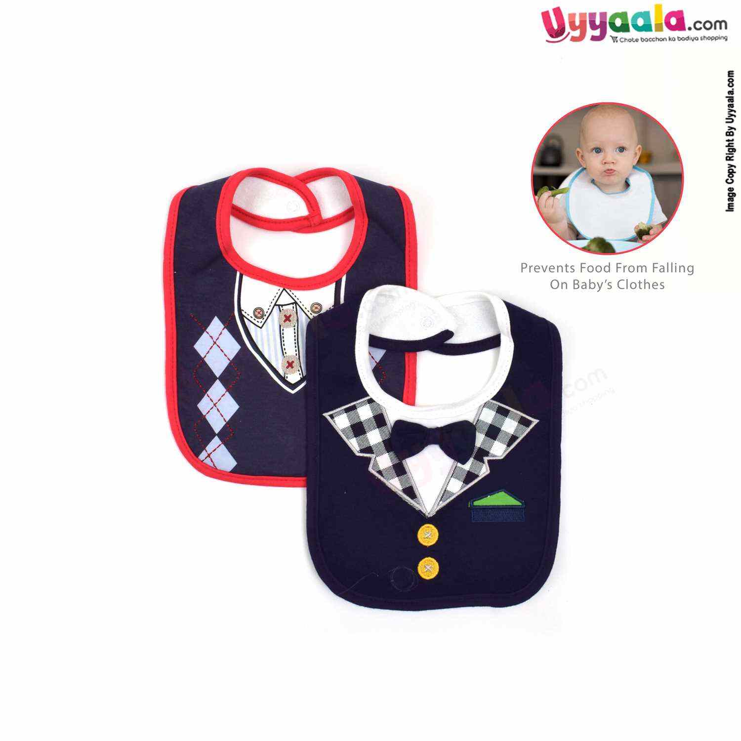 Baby Bib One Side Cotton & Another Side Terry with Rhombus Design & Bow for Newborn