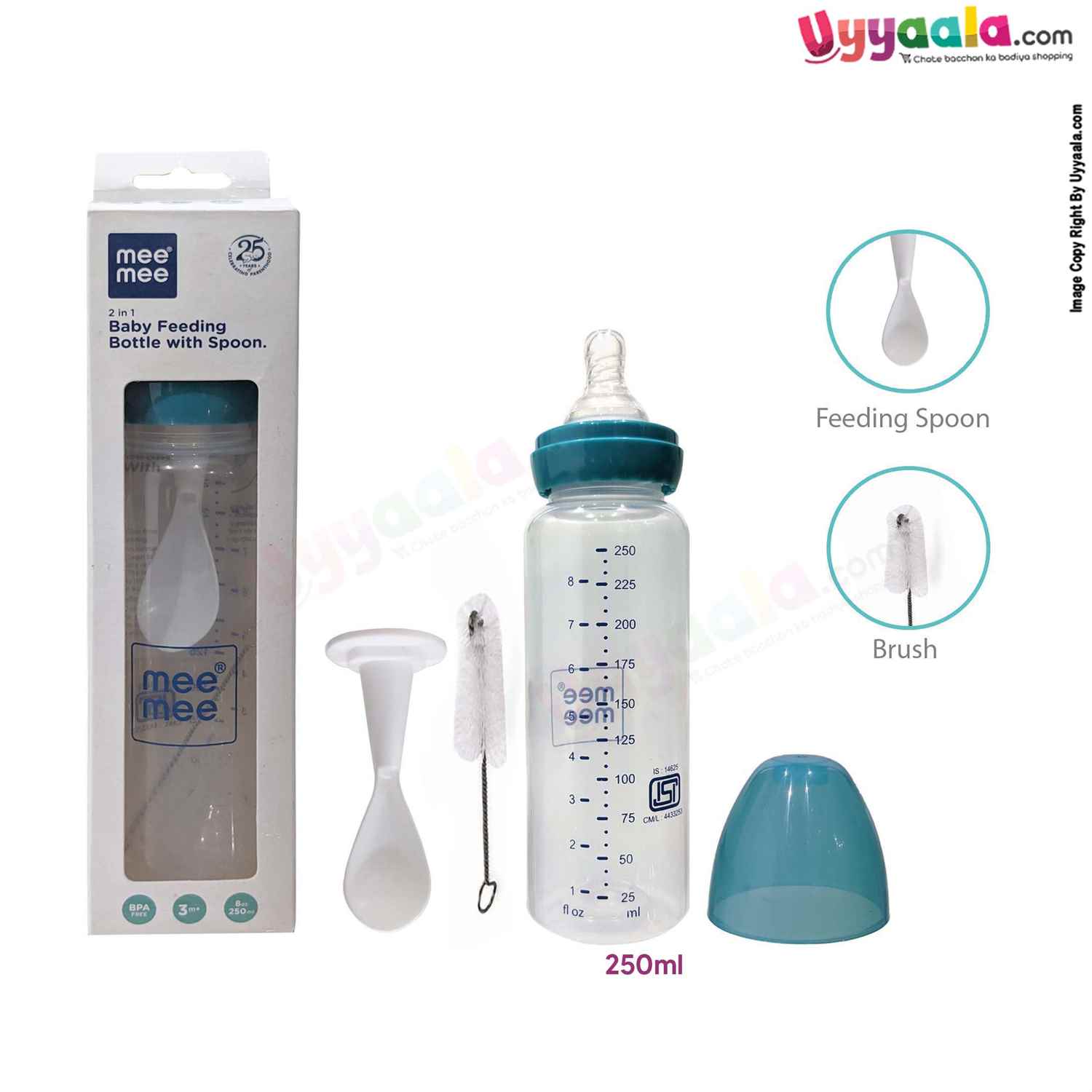 MEE MEE 2 in 1 Feeding Bottle Narrow Neck with Spoon 3+m Age - 250ml