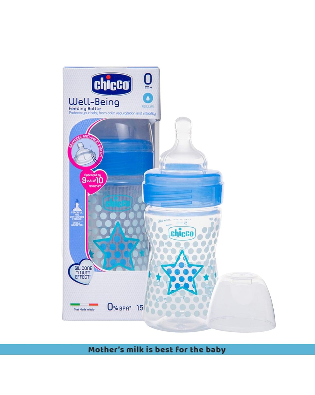 CHICCO Well - being anti - colic baby feeding bottles, 150ml - blue