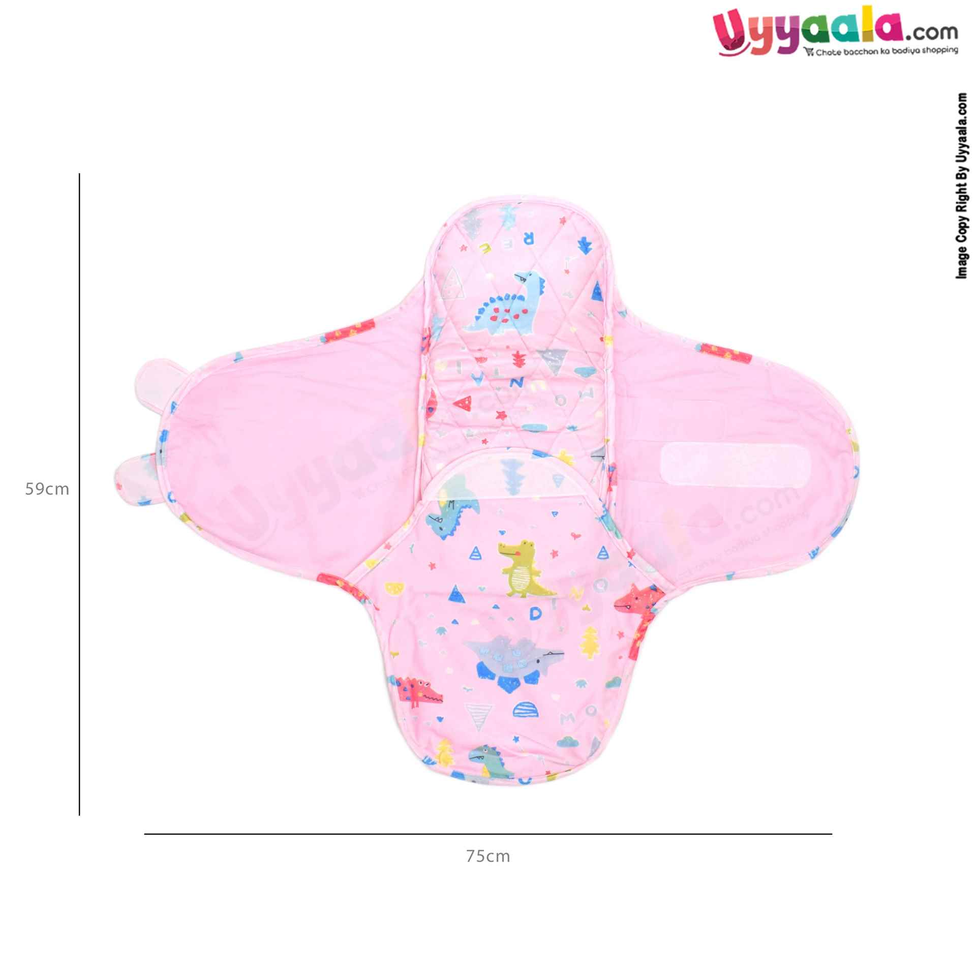 Muslin Cotton Baby Swaddle Wrapper with Neck Support and Animal Prints, 0-17m, Size(88*69cm) - Light Pink