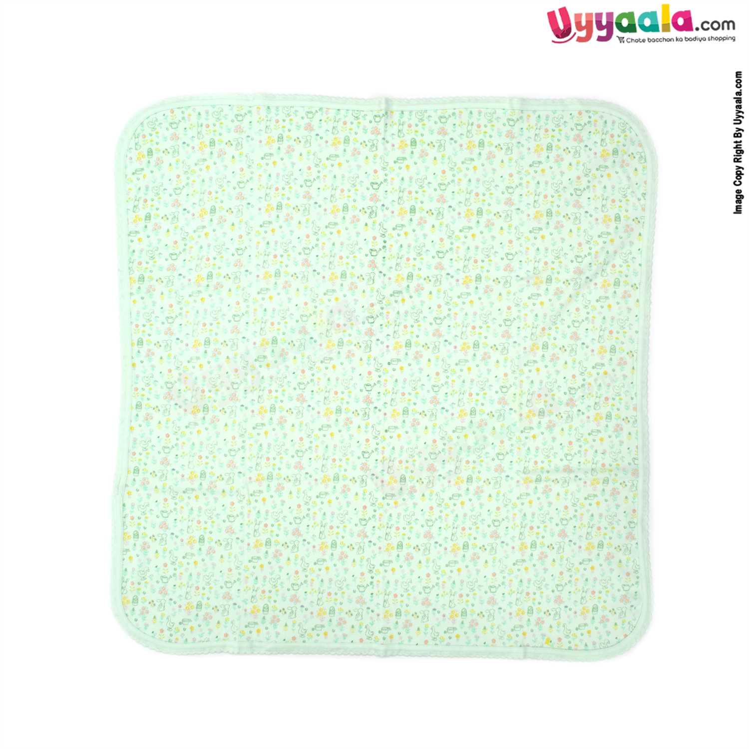 ZERO Baby Bath Soft 100% Cotton Towel with Rabbit & Duck Print 0+m Age, Size (84*76cm)- Light Green