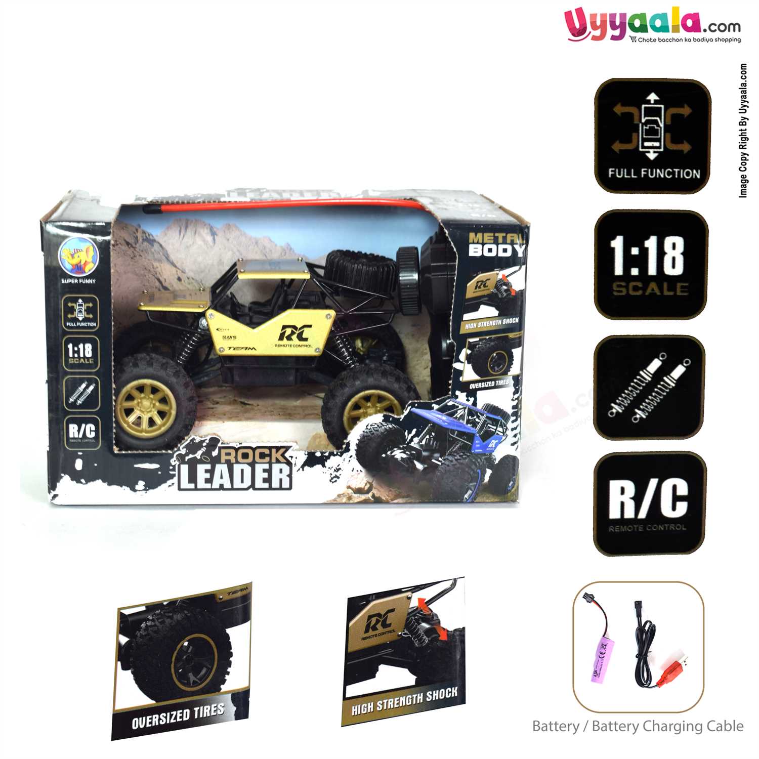 Rock Leader Remote Control Jeep With Metal Body For Kids - 3+y