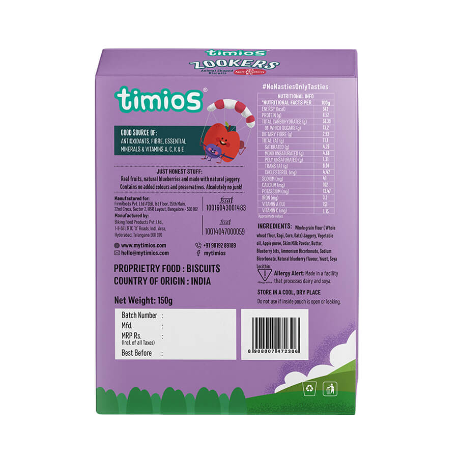 TIMIOS Zookers Apple & Blueberry Bits - 12+ months 100% Natural & Healthy Biscuits for kids