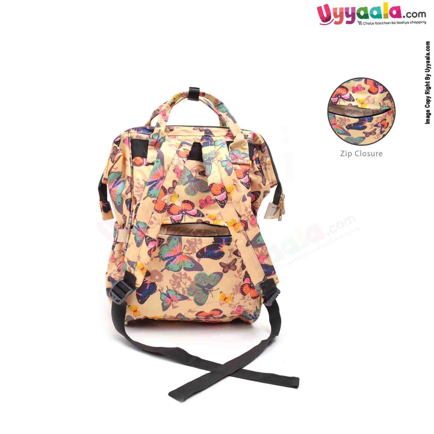 Mother's back pack (diaper bag) comfortable for travelling mothers, premium quality - size(45*34cm), cream with butterfly's print